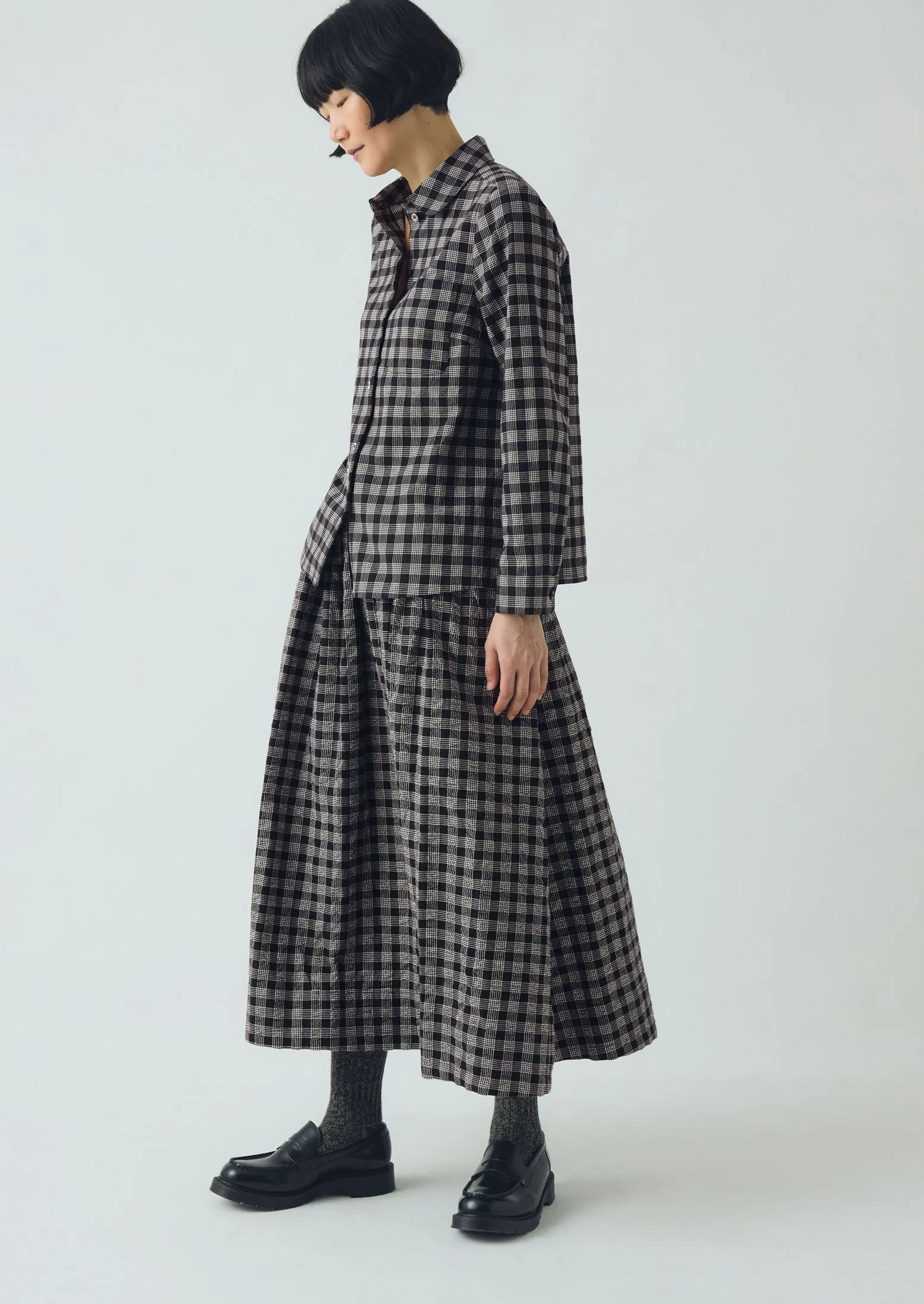 Binding Check Cotton Seersucker Skirt | Black/Ecru Street Vibe