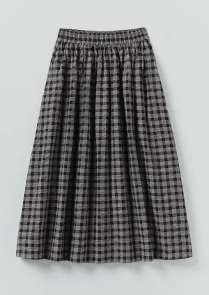 Delicate Texture Detail Focus Binding Check Cotton Seersucker Skirt | Black/Ecru