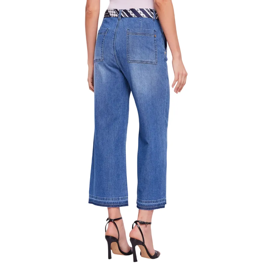 Effortless Clothing Smooth Feel Gaud?? pantalone jeans da donna largo a vita alta con foulard come cintura 511BD26010 blu chiaro