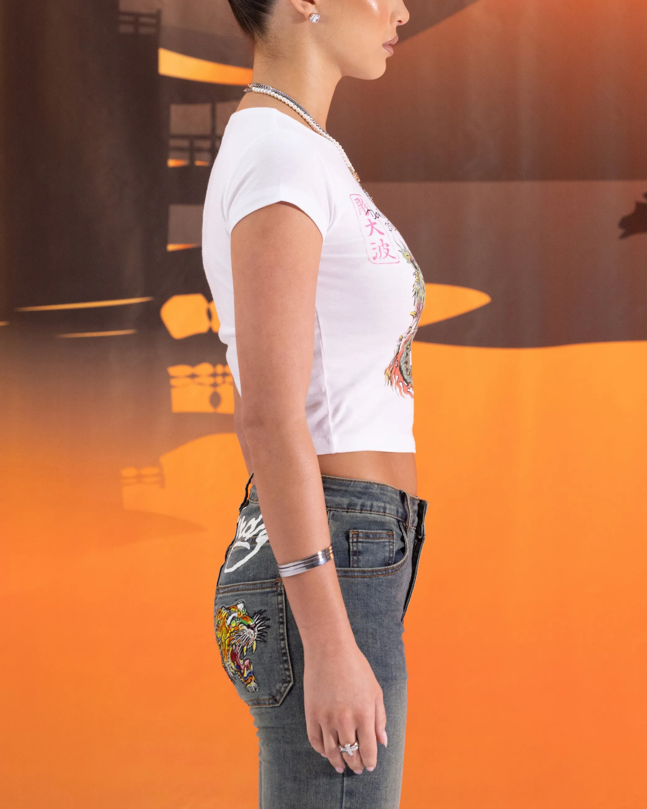 Chic Look Ed Hardy Women's Dragon Baby T-Shirt White