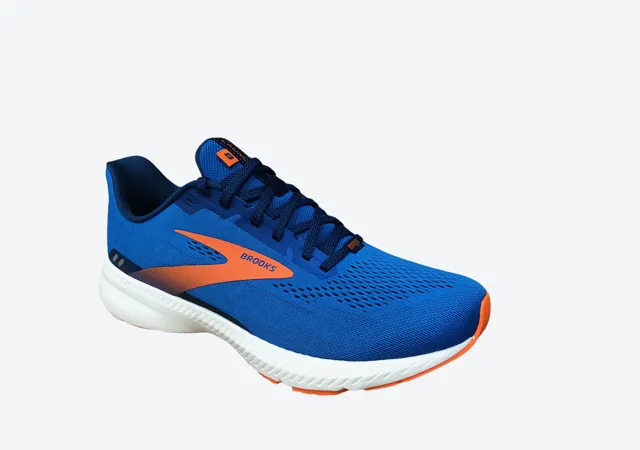 Well Fitted dirt running shoes Brooks Launch 8 - Scarpa da corsa da uomo blu arancio bianco