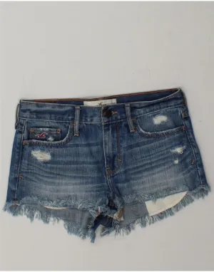 HOLLISTER Womens Distressed Denim Shorts  W25 XS Blue Cotton Clean Fit