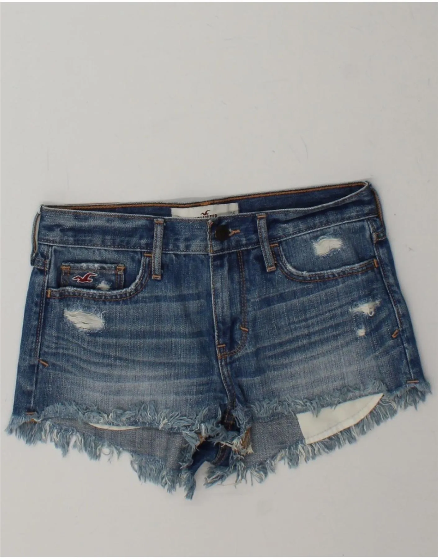 HOLLISTER Womens Distressed Denim Shorts  W25 XS Blue Cotton Clean Fit