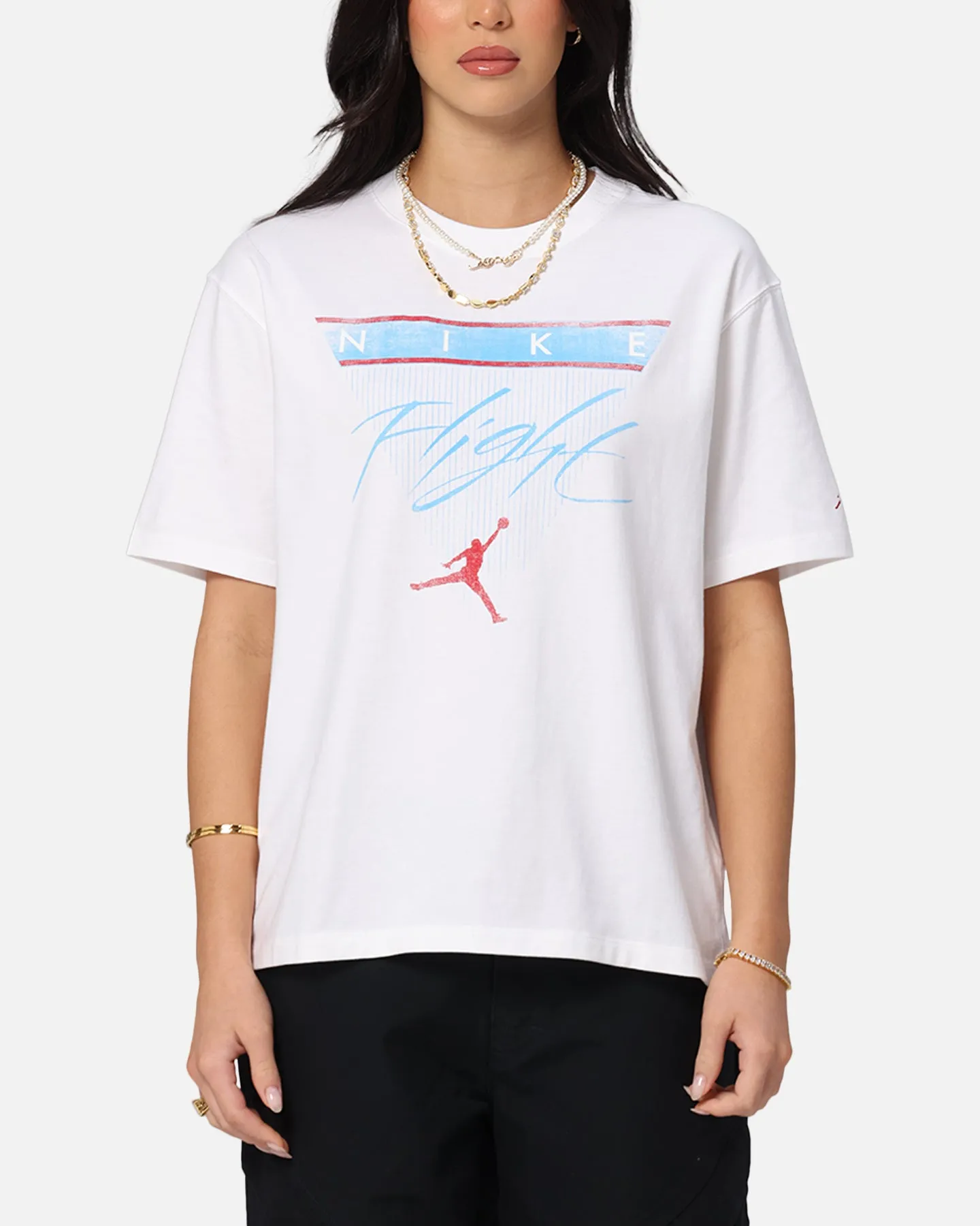 Jordan Women's Jumpman Flight Heritage Graphic T-Shirt White Colorfast Dye