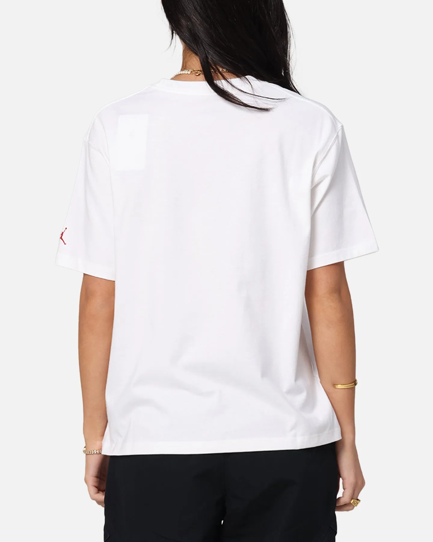 Jordan Women's Jumpman Flight Heritage Graphic T-Shirt White Loose Fit Laser Cut Edges