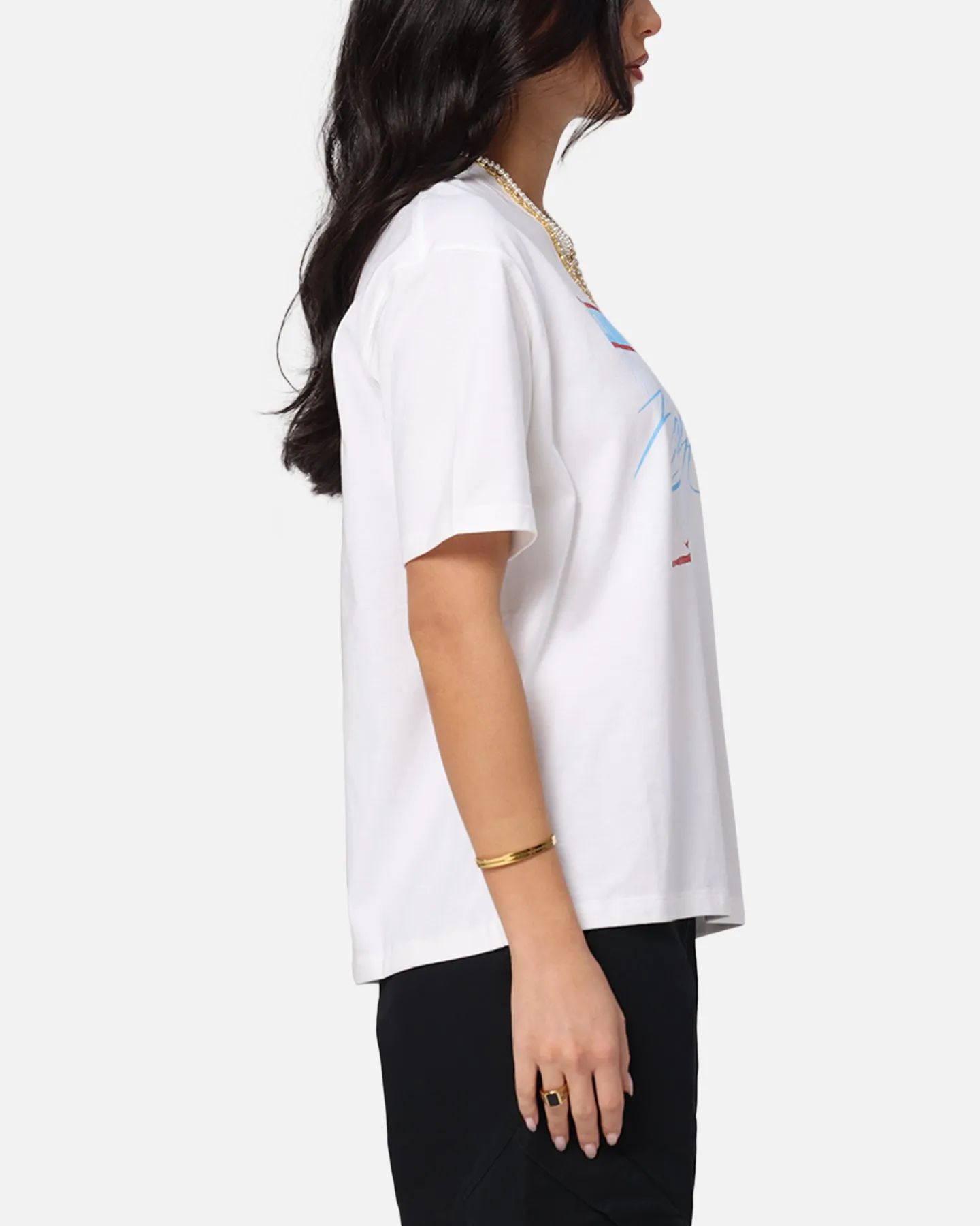 Jordan Women's Jumpman Flight Heritage Graphic T-Shirt White Zip Up Layered Wear