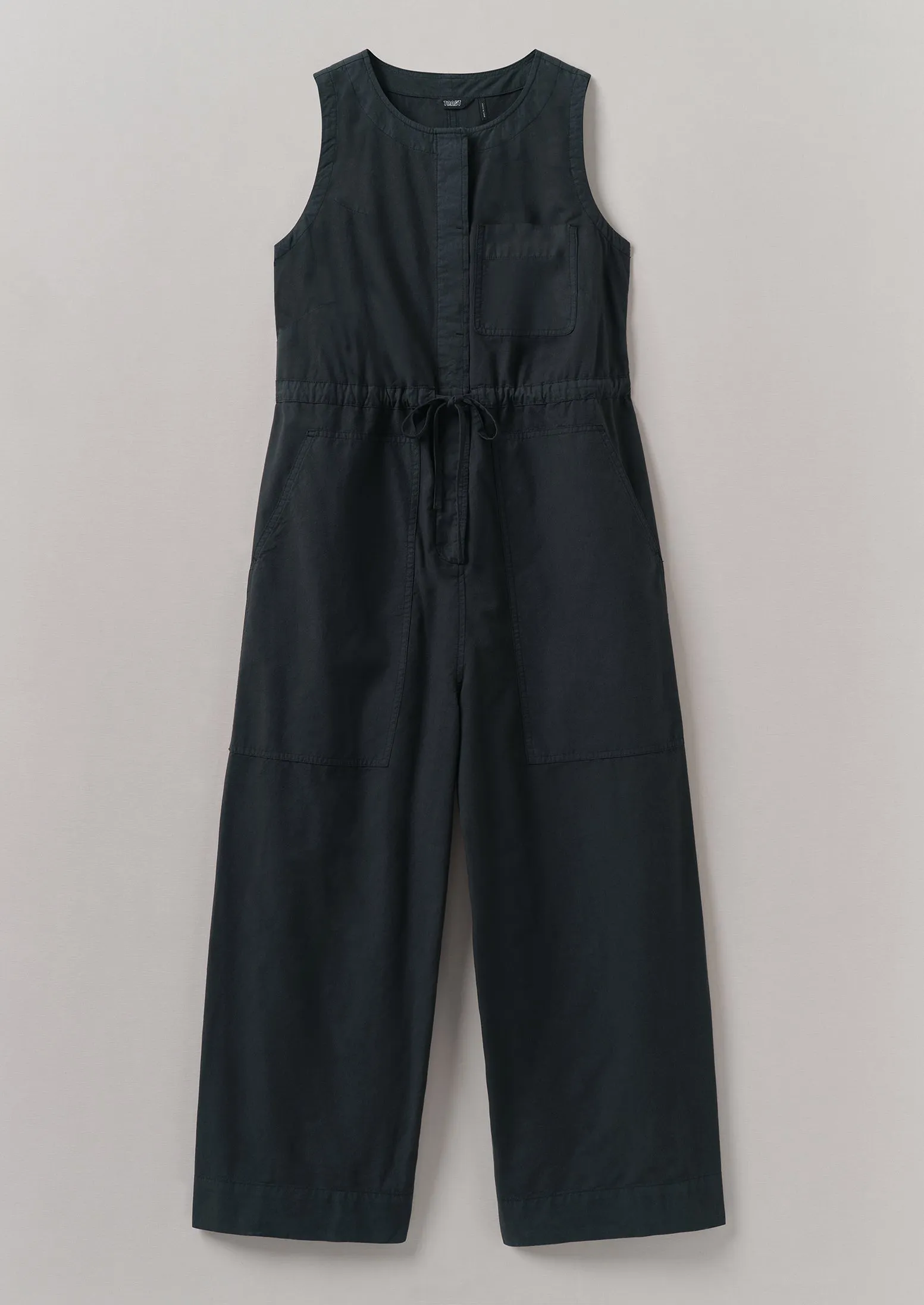 Cotton Linen Wide Leg Jumpsuit | Soft Black Slim Look Fit