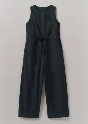 Cotton Linen Wide Leg Jumpsuit | Soft Black Fit Control