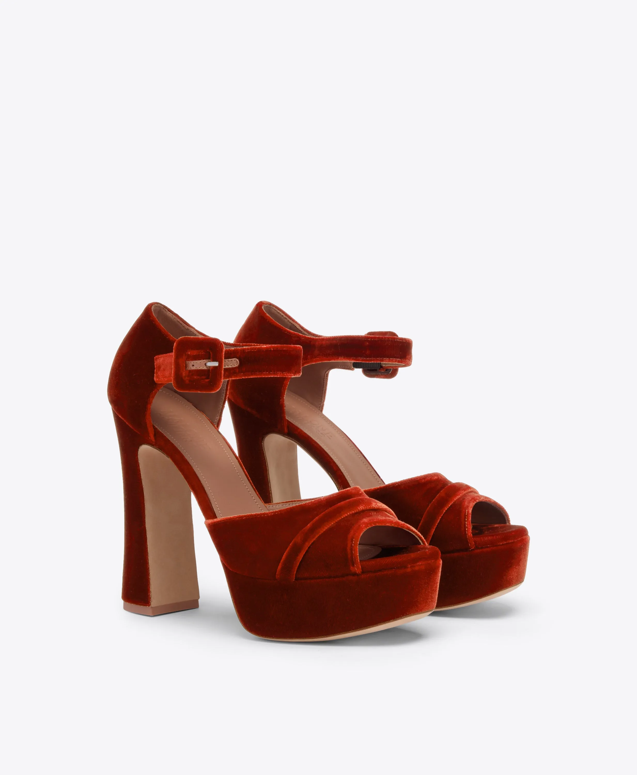 Yuri 125 Dark Orange Velvet Platform Sandals Vibrant Tone