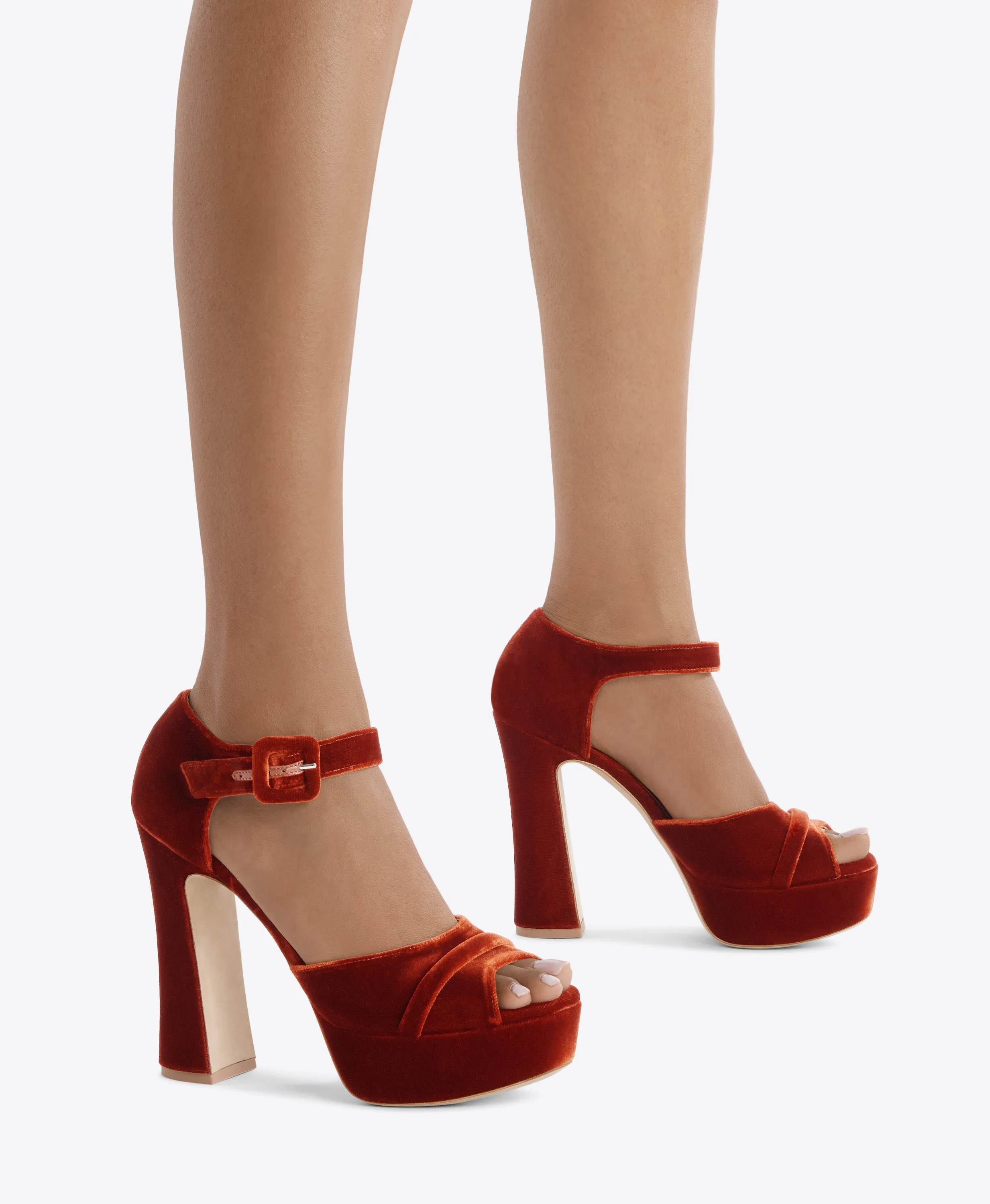 Yuri 125 Dark Orange Velvet Platform Sandals Peep Toe Booties Evening Sandals