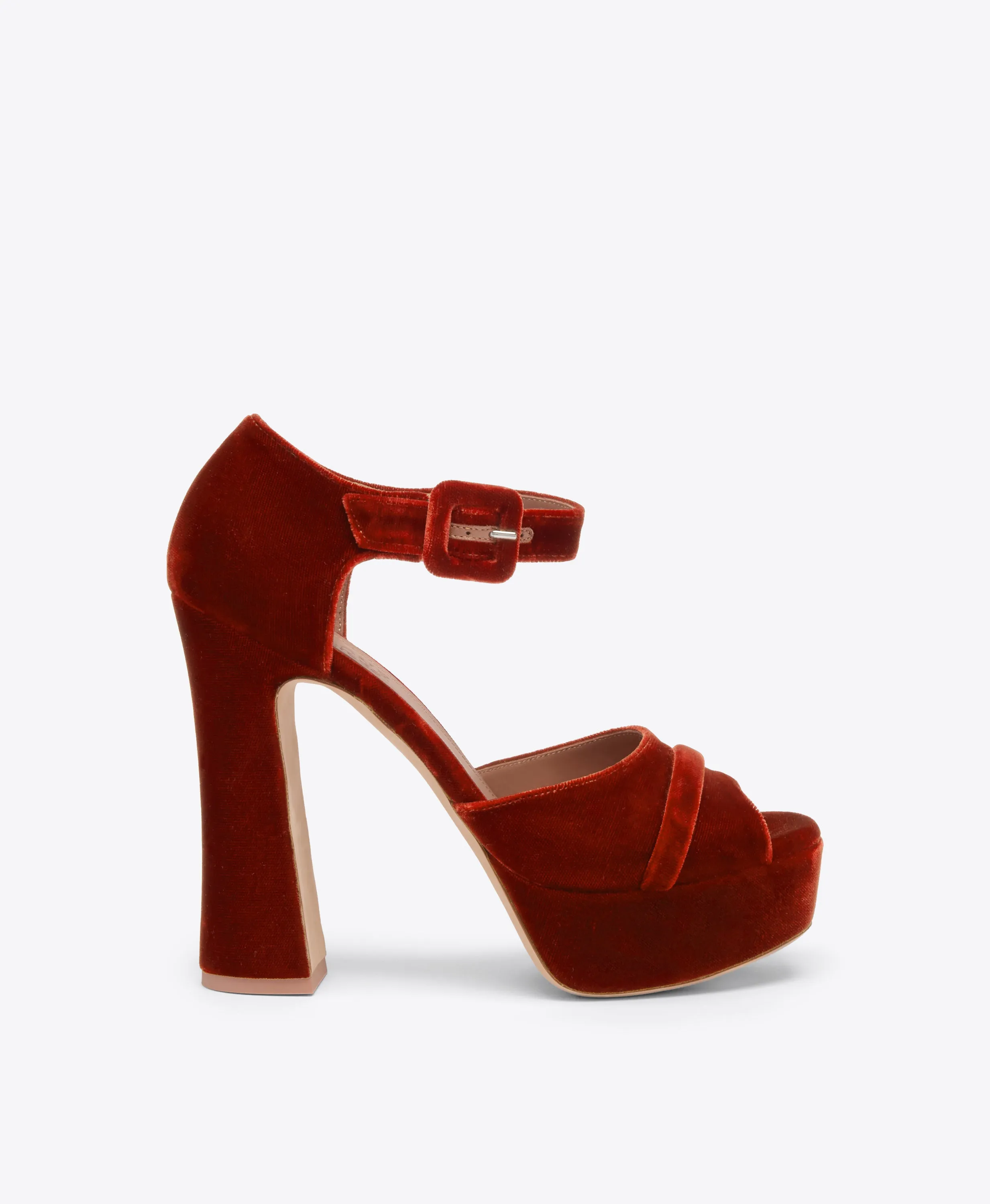 Yuri 125 Dark Orange Velvet Platform Sandals Smart Casual Heels confident look