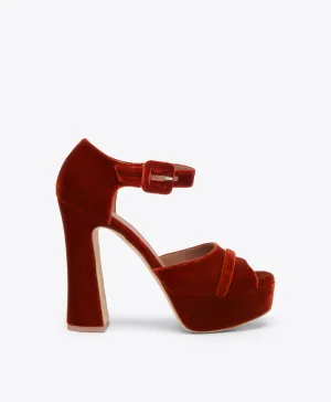 Yuri 125 Dark Orange Velvet Platform Sandals Smart Casual Heels confident look