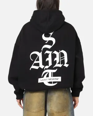 Saint Morta Gothic Stack Boxy Hoodie Black Compact Weave