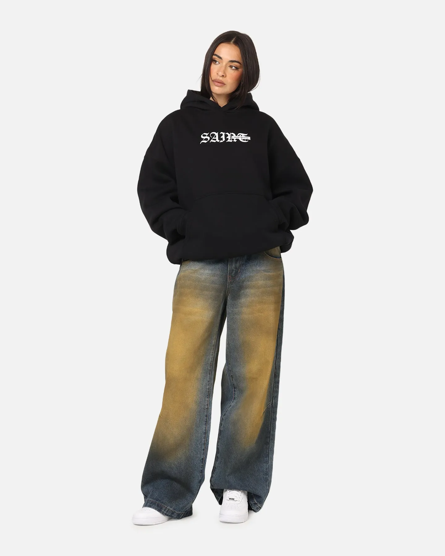 Saint Morta Gothic Stack Boxy Hoodie Black painting clothes
