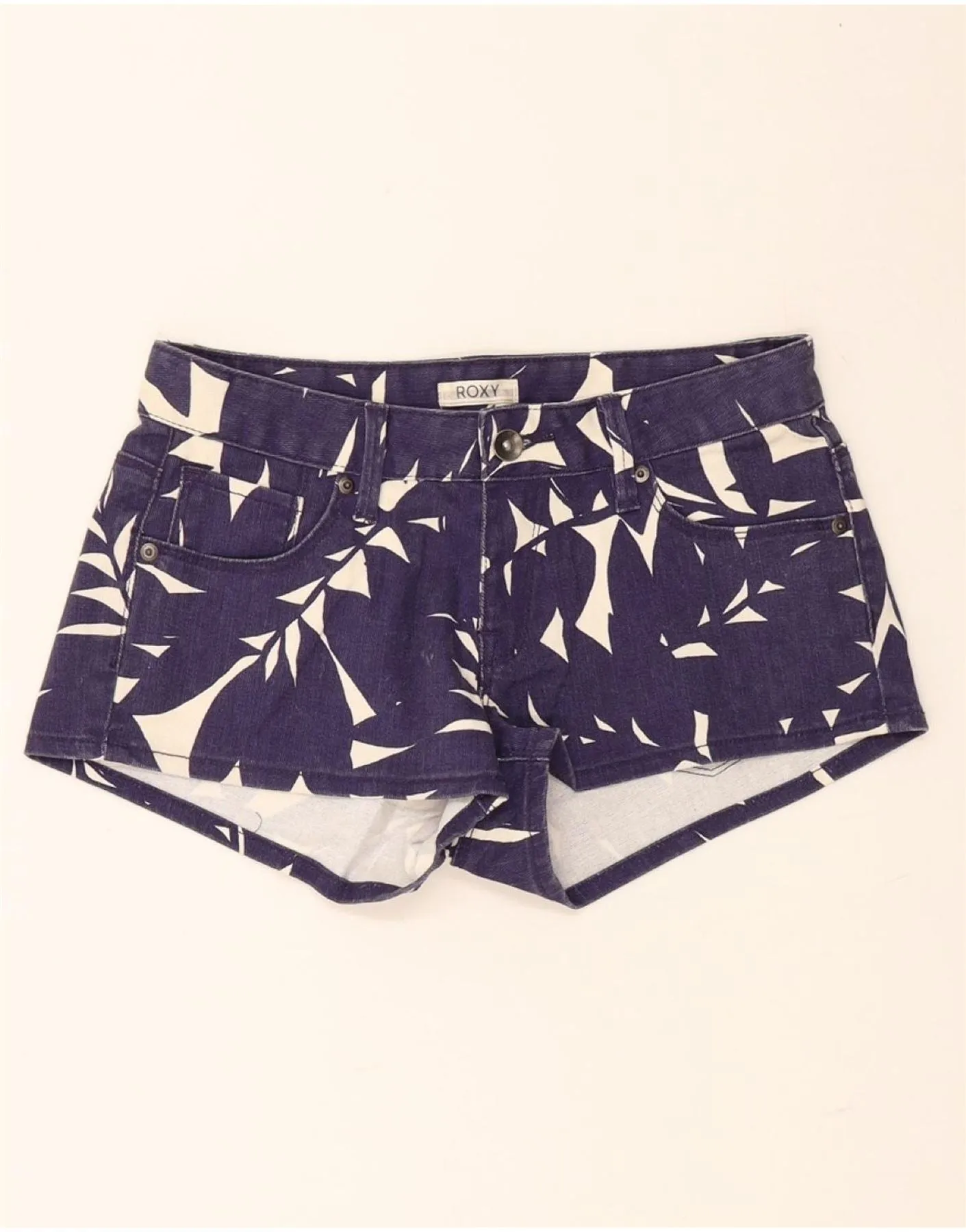 Airy Touch Quick Movement Fit ROXY Womens Abstract Pattern Denim Shorts W26 Small  Navy Blue Cotton