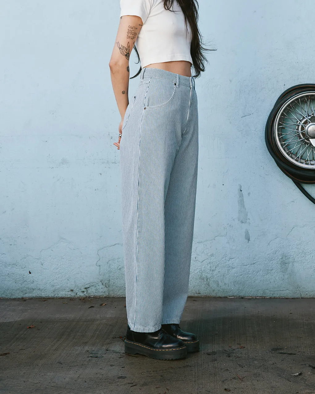 Nomad Pant - Blue Hickory Stripe AntiPillingFabric Comfortable Look