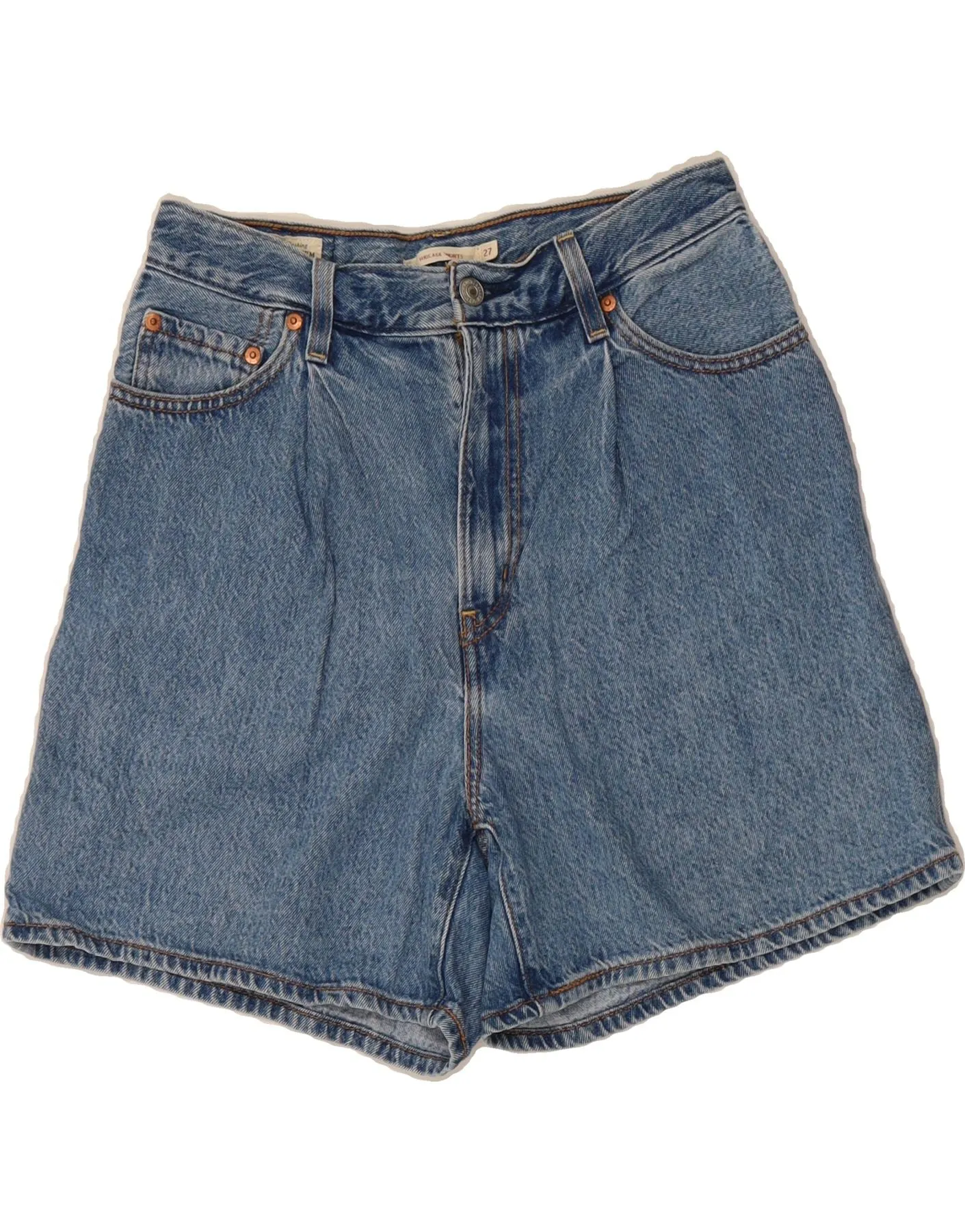 LEVI'S Womens Ribcage High Waist Denim Shorts  W27 Small Blue Cotton Low Profile Closure System