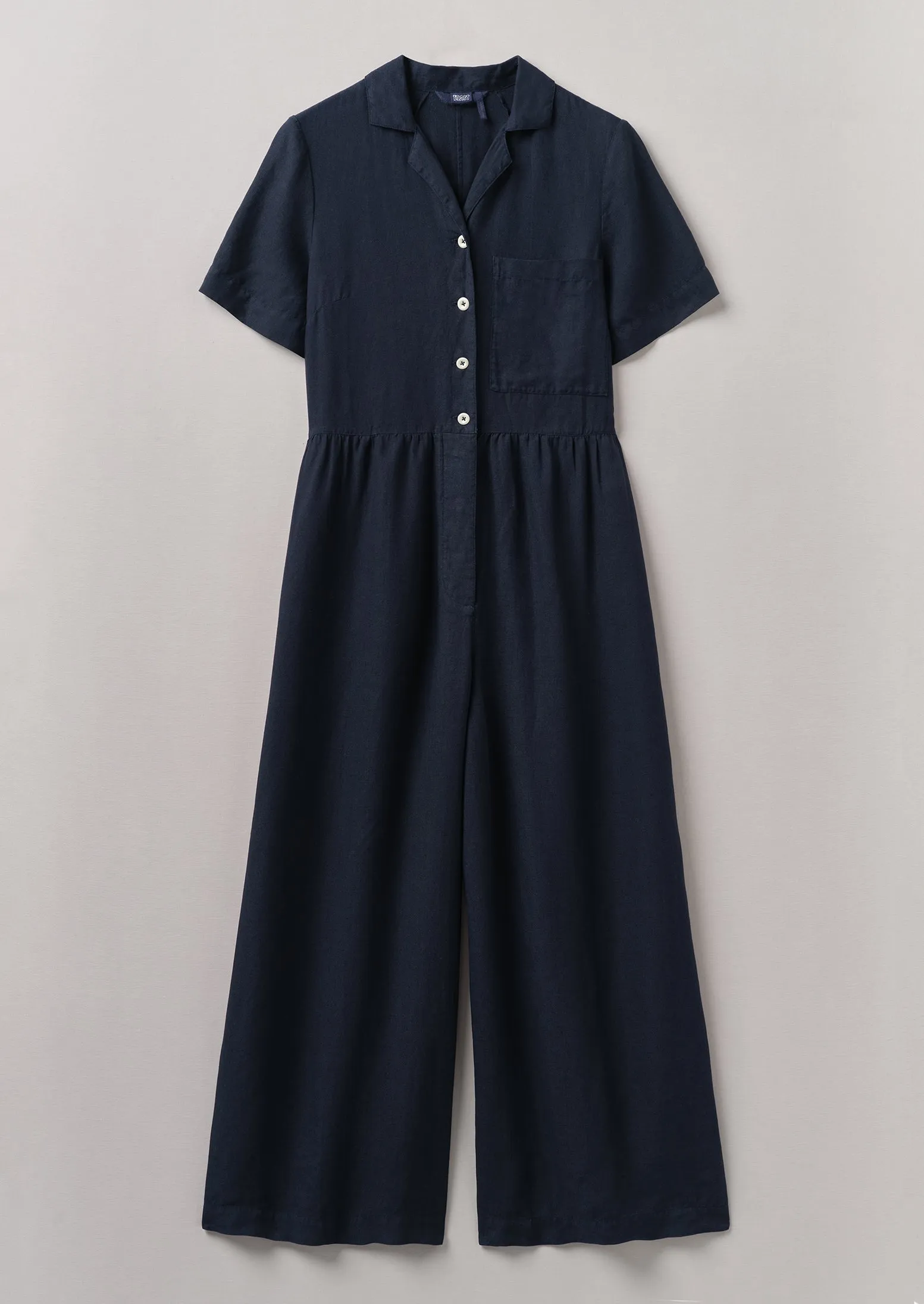 Gathered Waist Linen Jumpsuit | Midnight Slim Shape Printed design