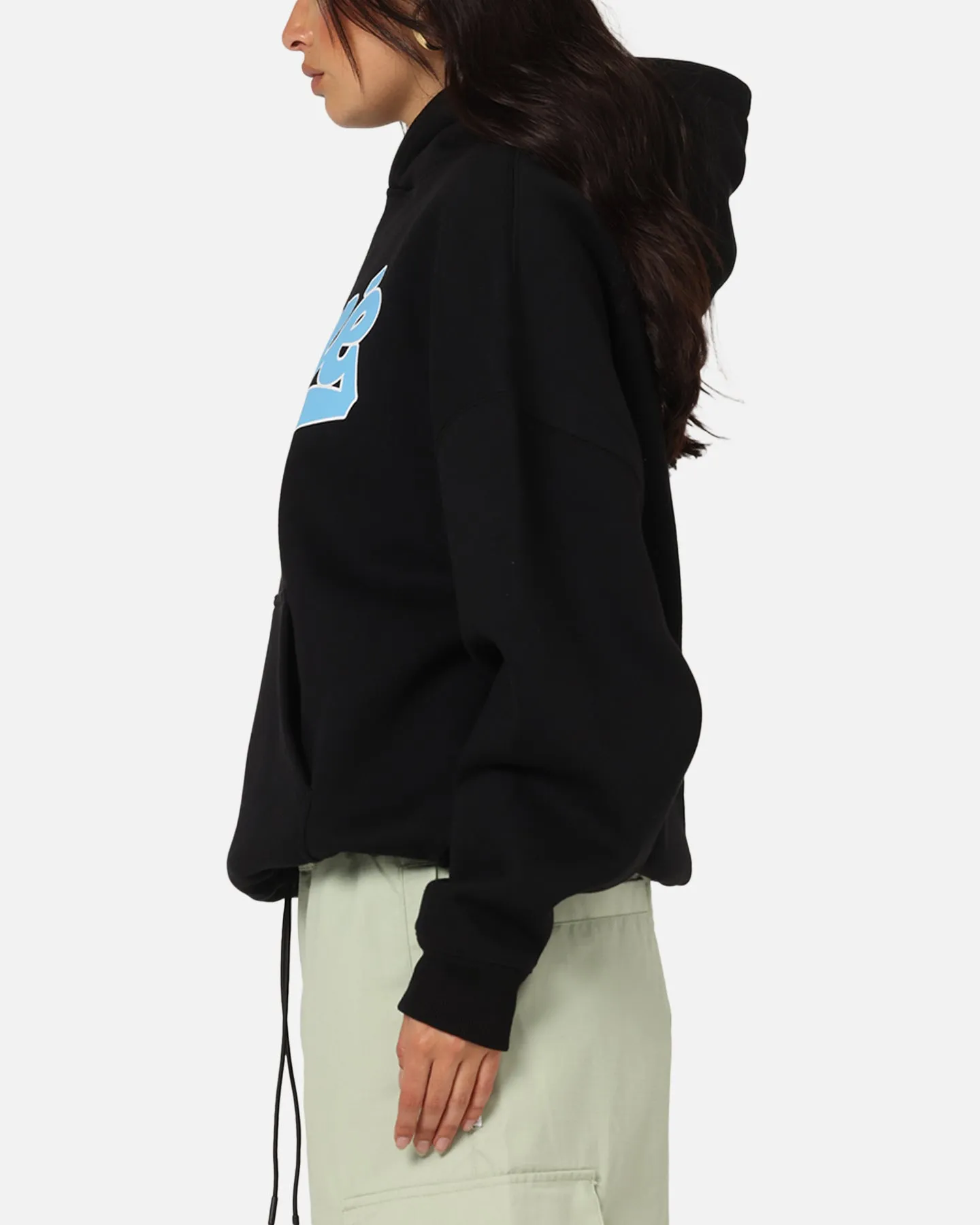 Adjustable Hood Carre Slugger Script Hoodie Black