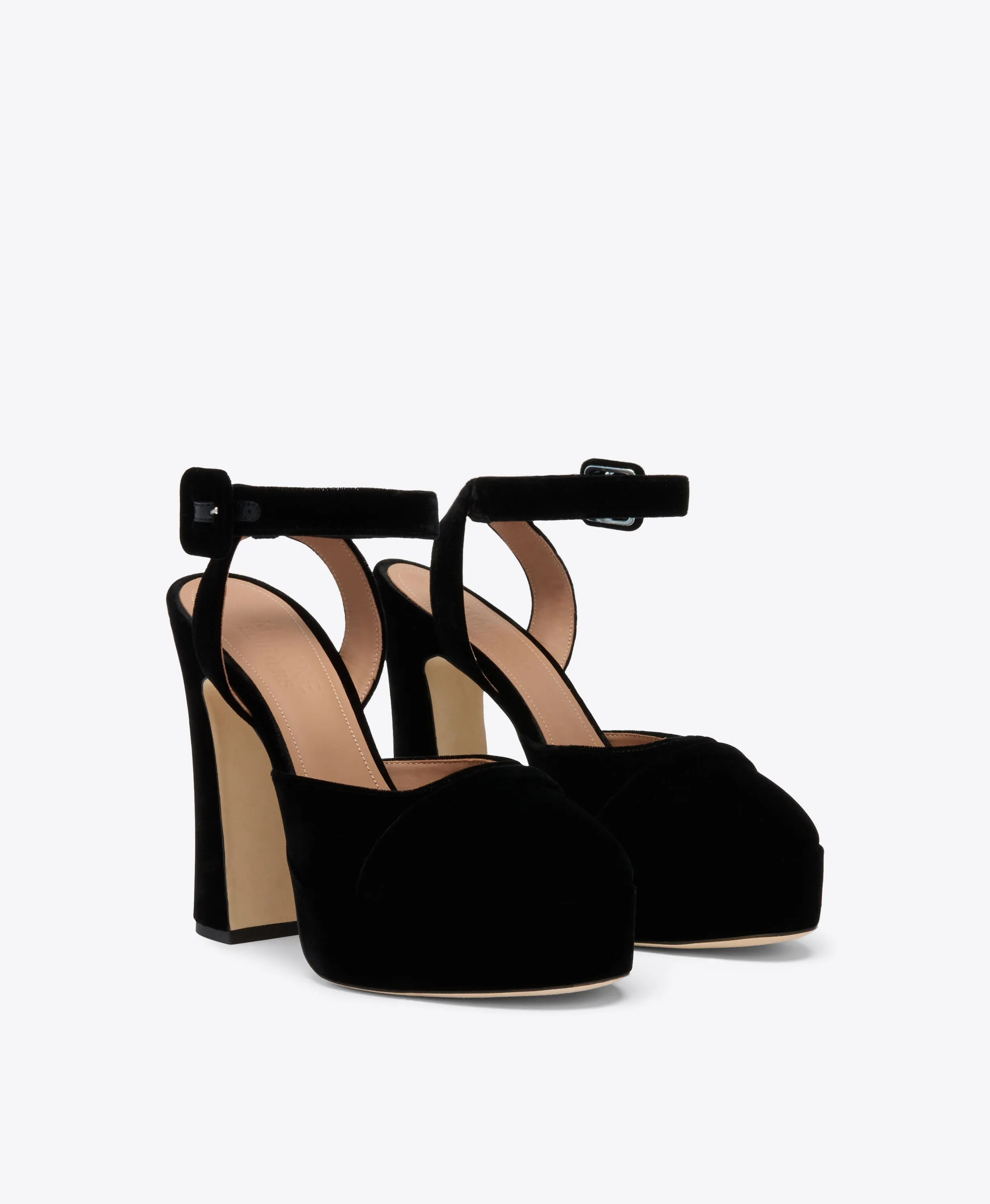 Mora Buckle 125 Black Velvet Platforms Sleek Leather Pumps synthetic material