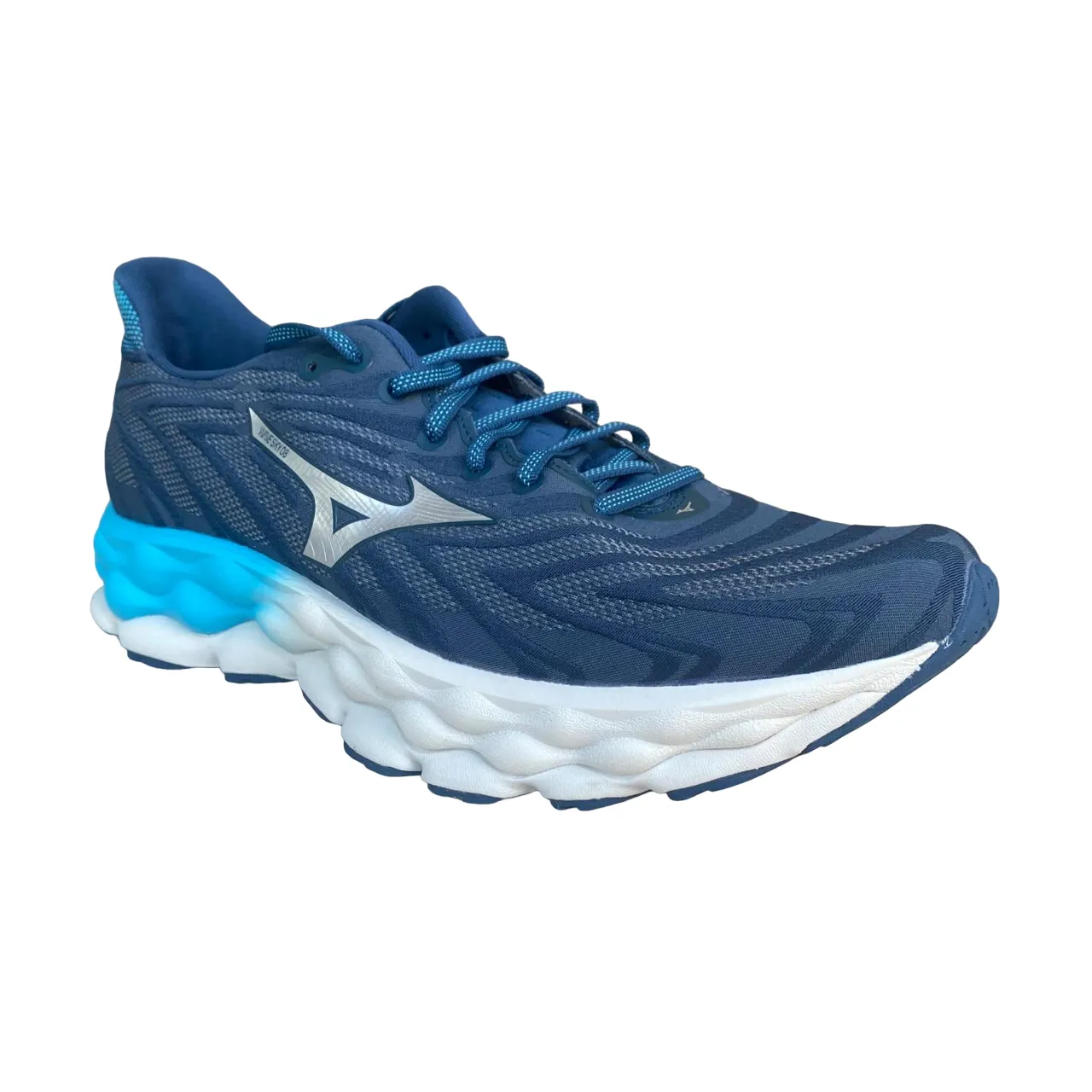 Mizuno scrpa da corsa da uomo Wave Sky 8 J1GC240205 t?? blu-argento cross - training gear