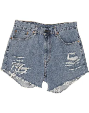 Friction Reducing Lining LEVI'S Womens 505 Distressed Denim Shorts W32 Large  Blue