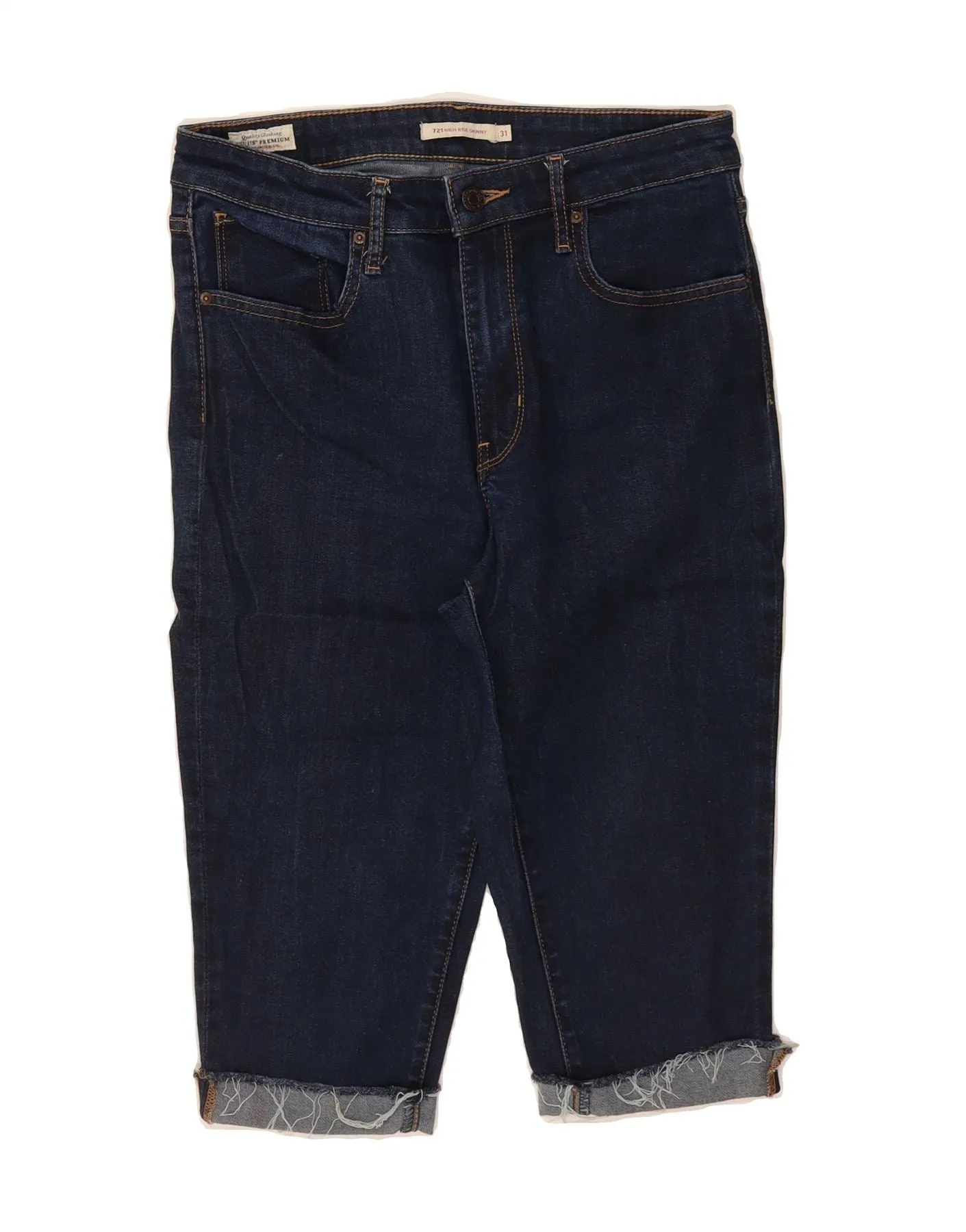 LEVI'S Womens 721 Denim High Rise Bermuda Shorts W31 Medium Navy Blue Active Wear Active Movement