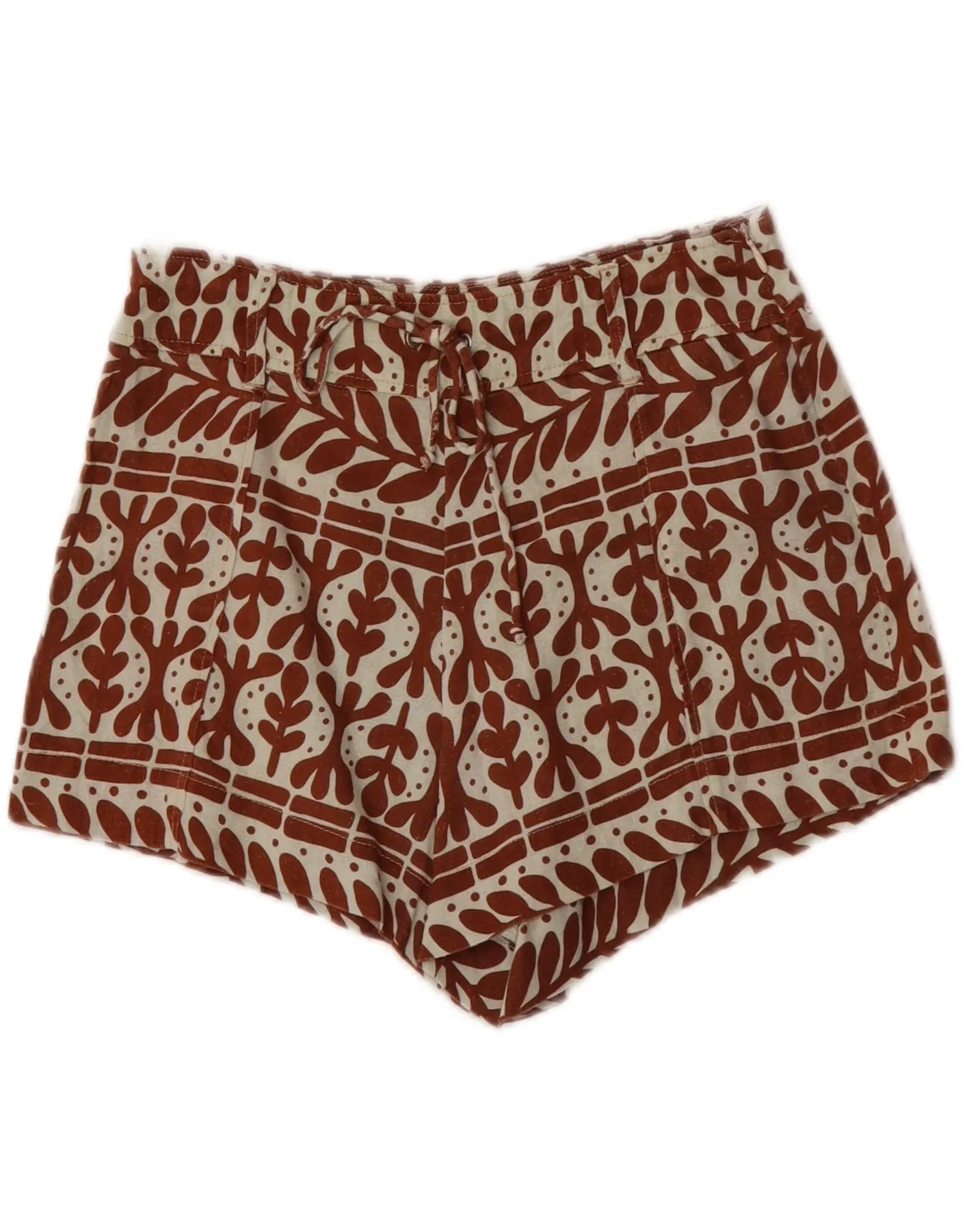 ZARA Womens Abstract Pattern Hot Pants Small W26  Brown Linen Summer Vibes