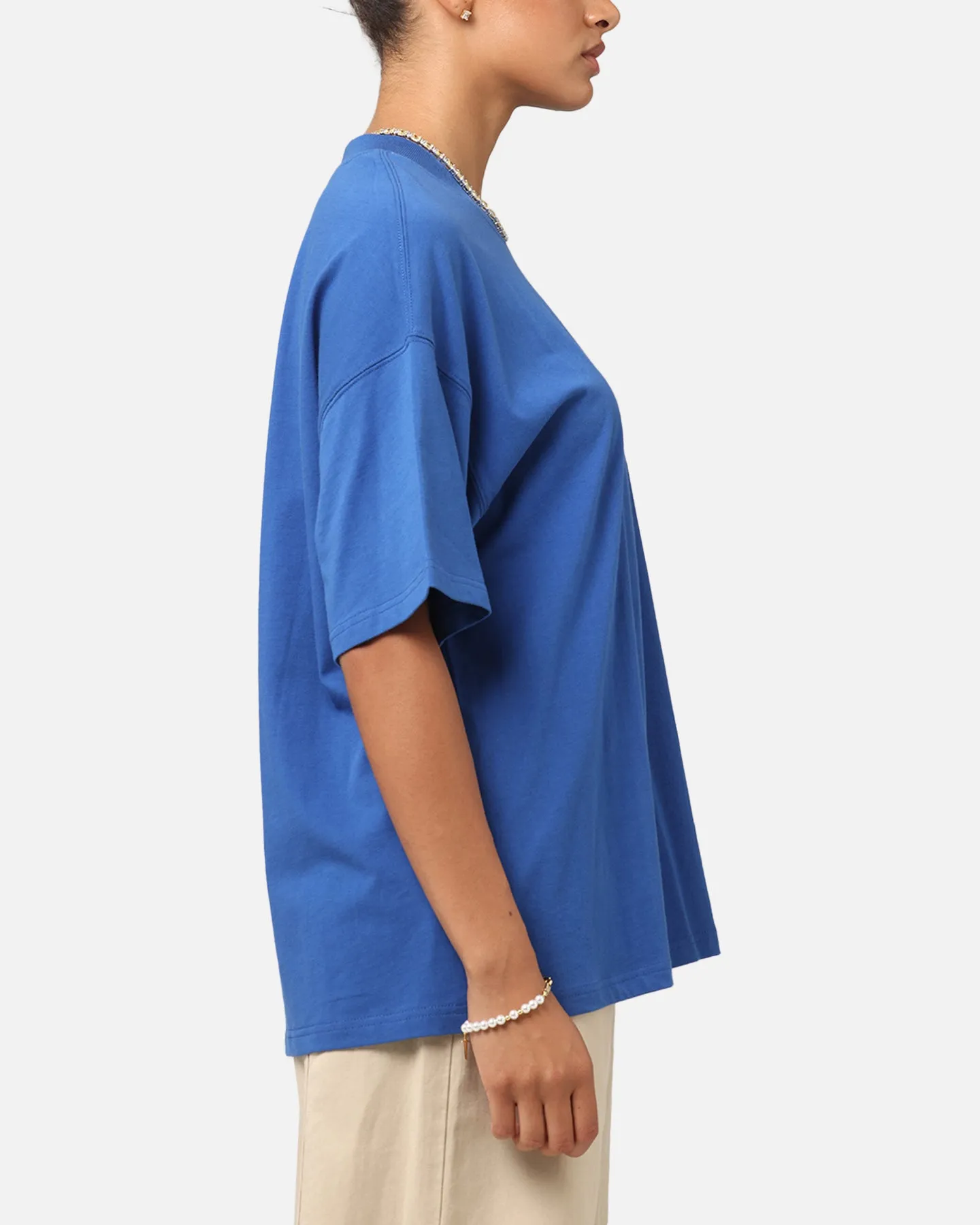 V neck elegance Carre Floral Pocket Oversized T-Shirt Blue