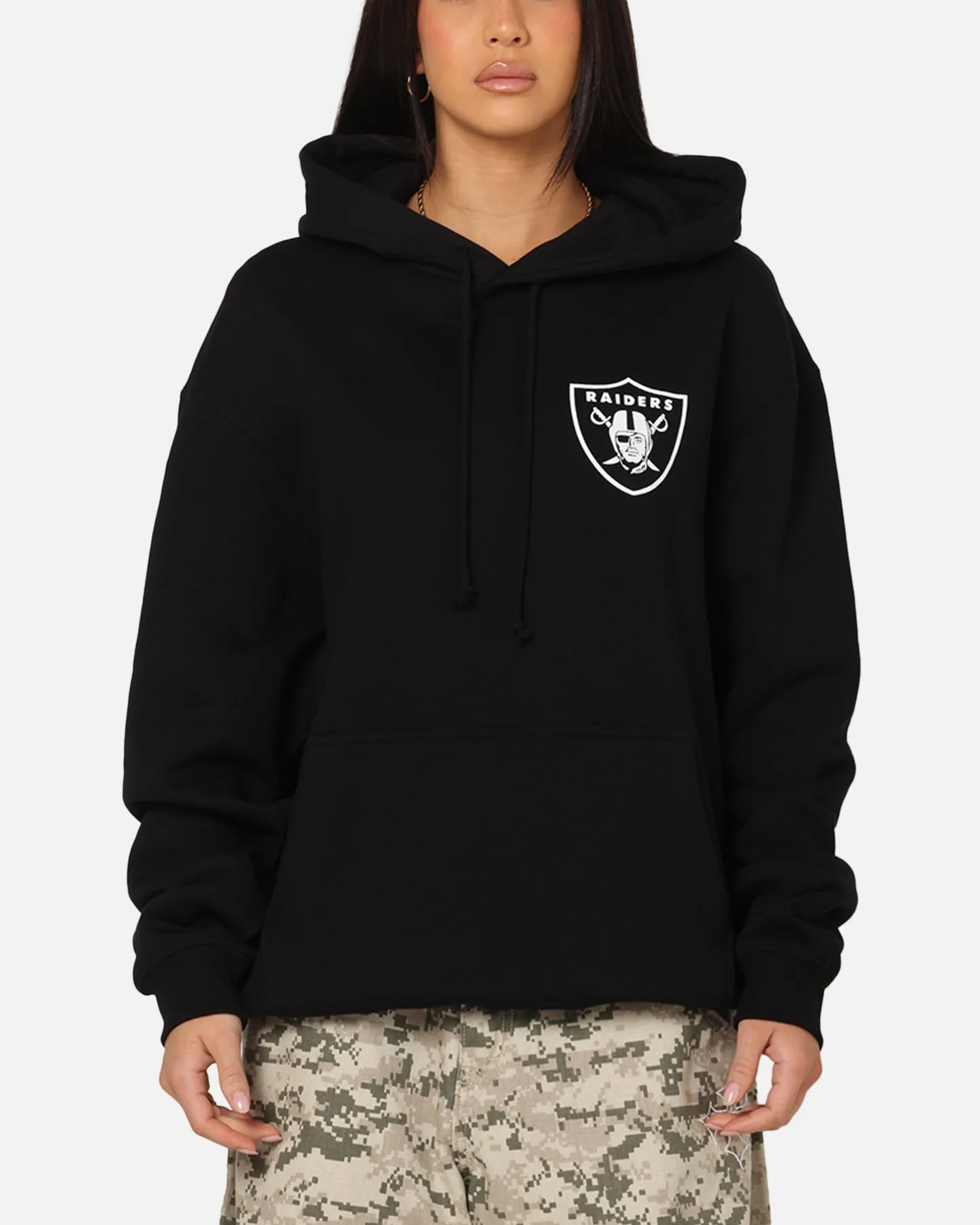 Majestic Athletic Las Vegas Raiders Champs Serial Mono Hoodie Black Plush Feel