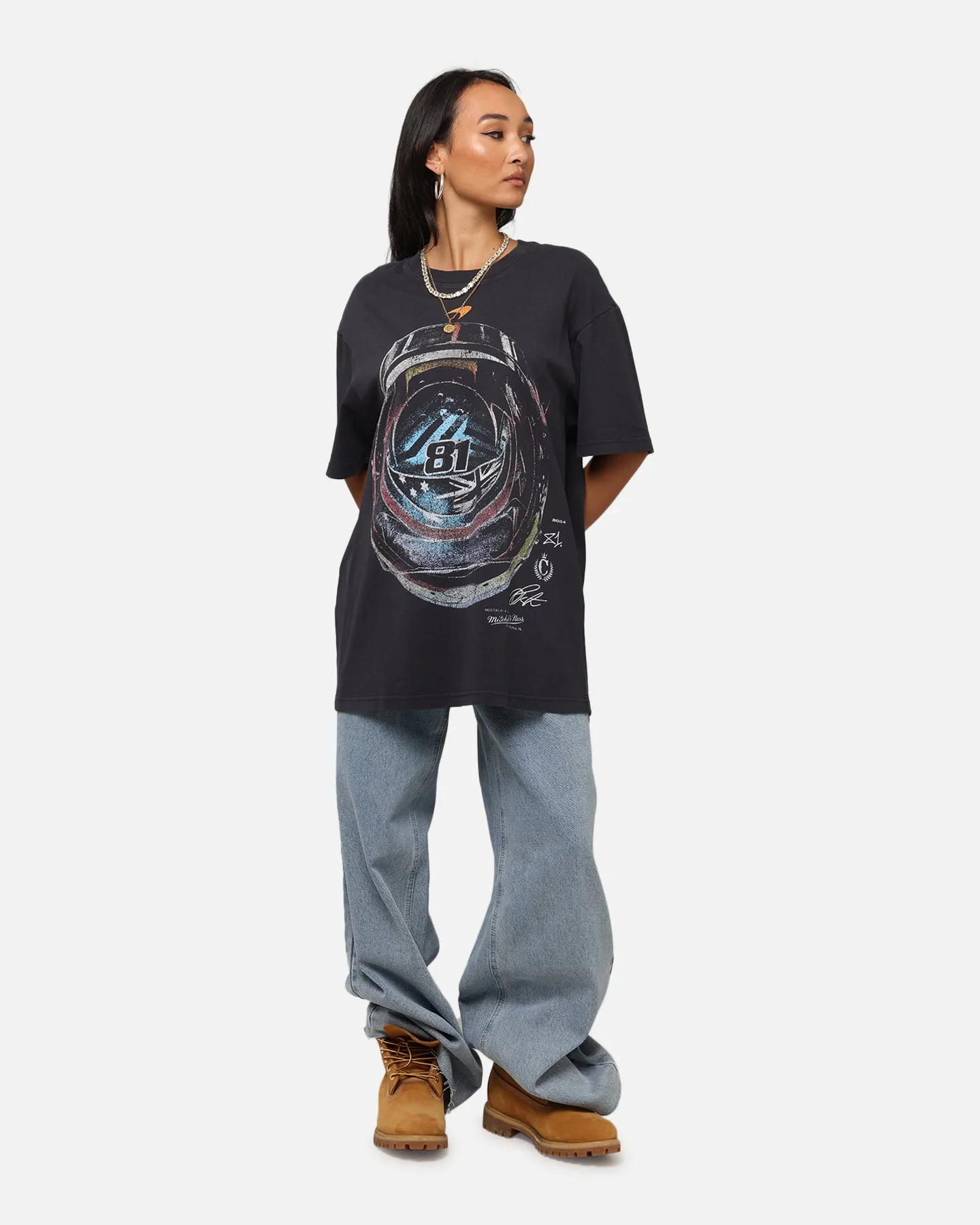 Mitchell & Ness X Mclaren Oscar Piastri Helmet T-Shirt Faded Black Layerable Look Chilly Style
