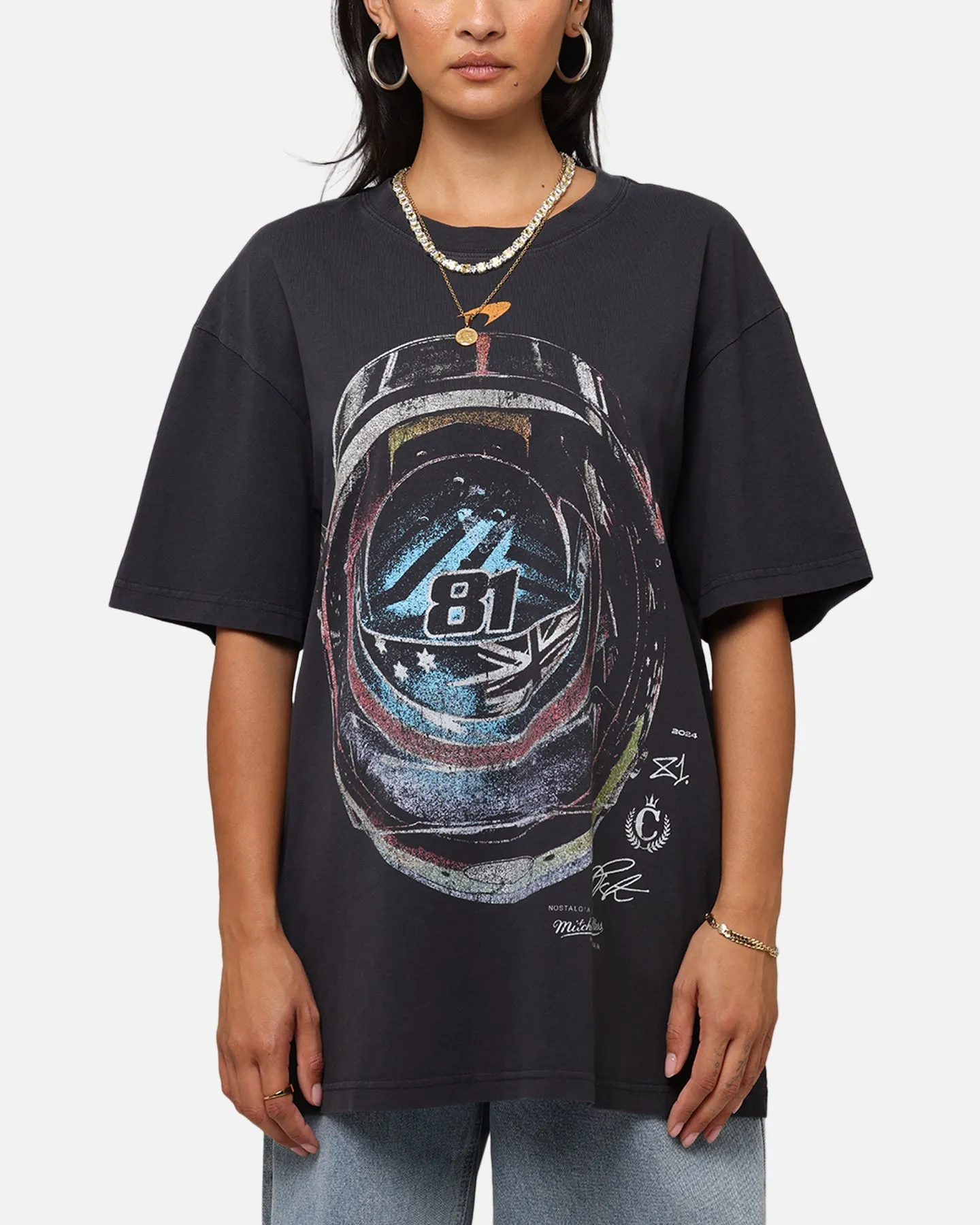 Breezy Comfort Mitchell & Ness X Mclaren Oscar Piastri Helmet T-Shirt Faded Black
