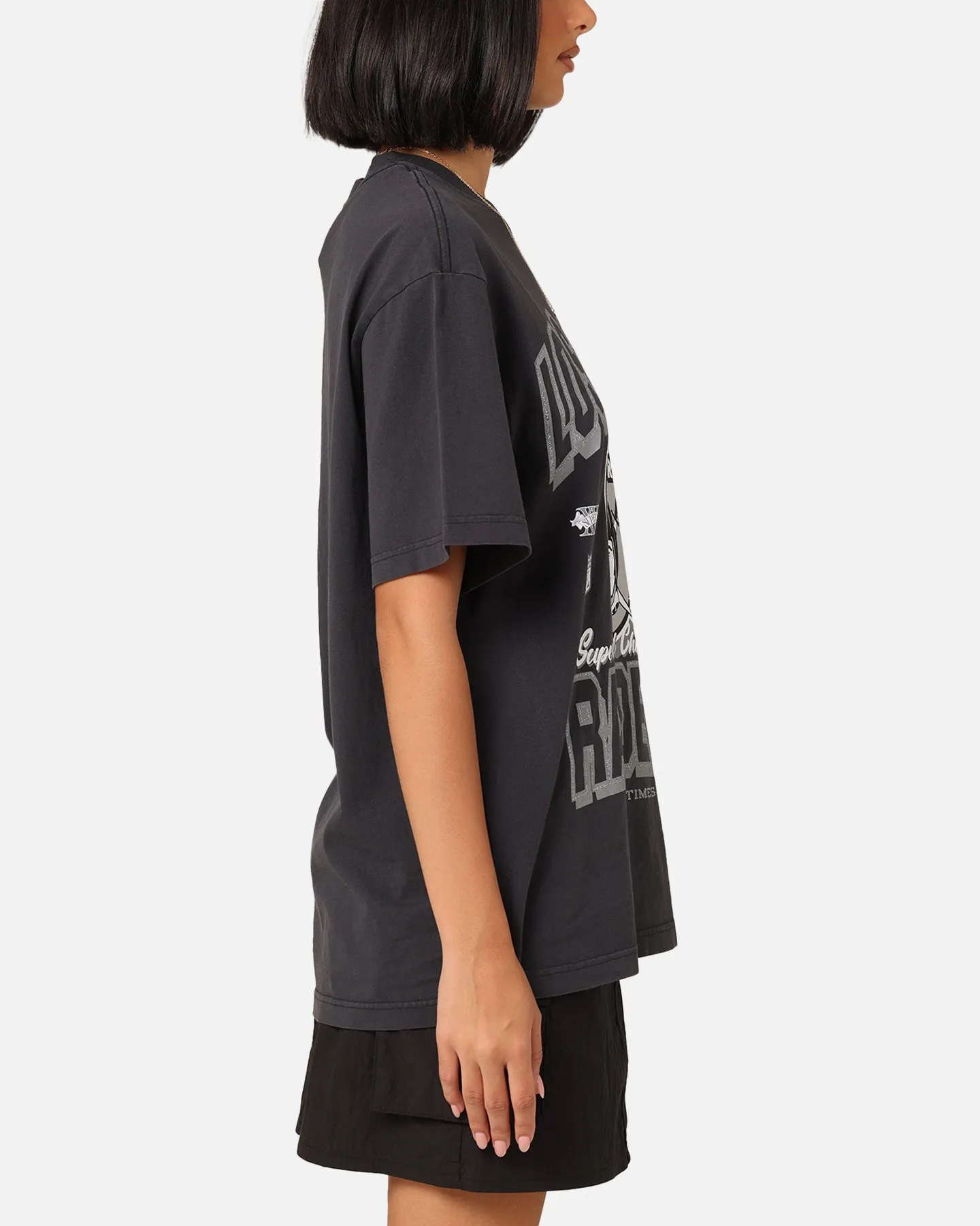 Relaxed and Comfy BreathableMaterial Mitchell & Ness Women's Las Vegas Raiders Arch Logo T-Shirt Faded Black