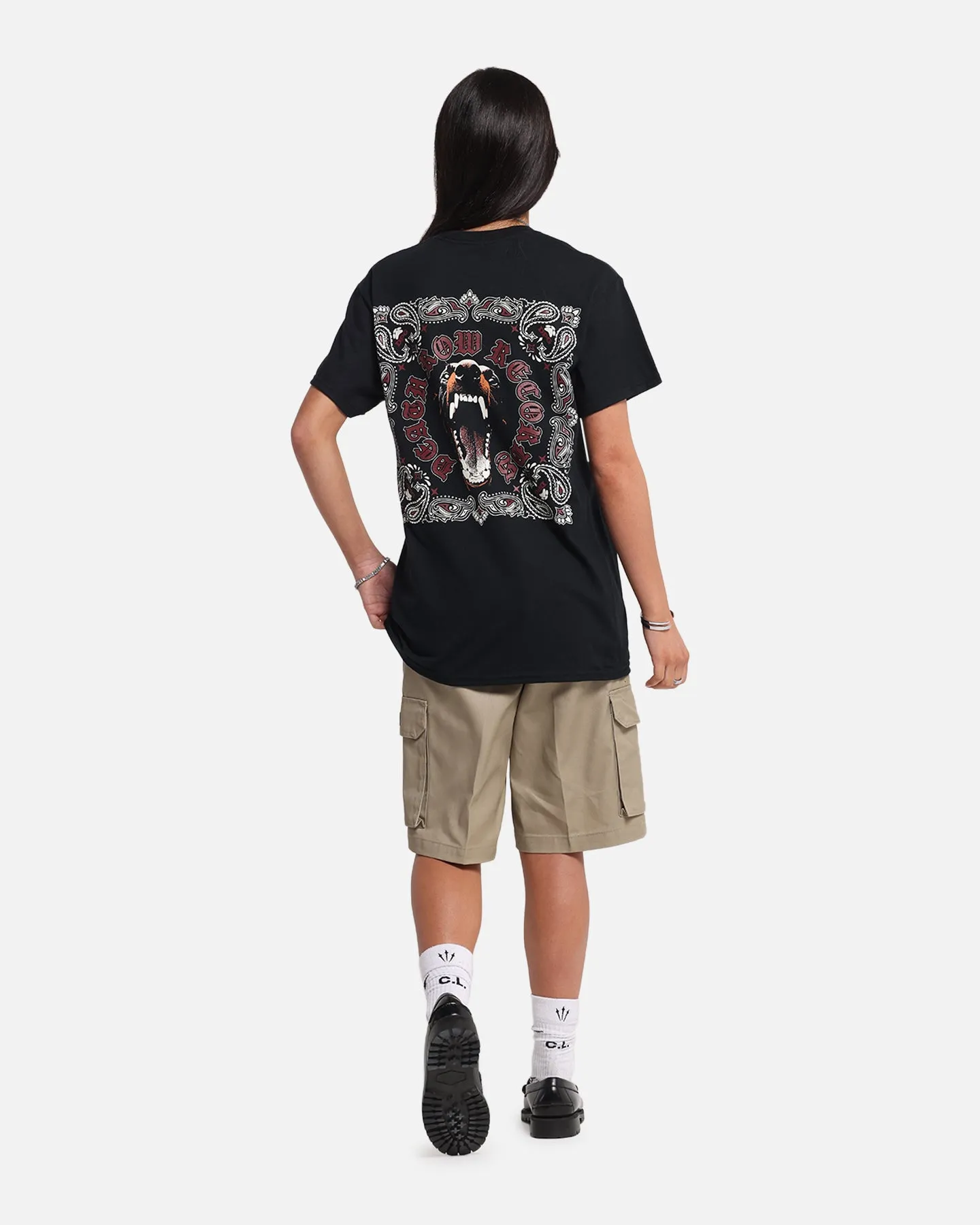 Breathable fabric Deathrow Records Doberman Bandana T-Shirt Black