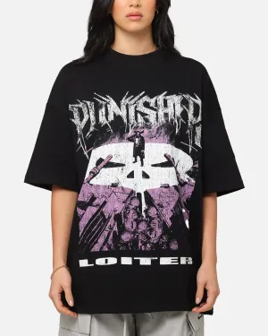 Curved Hem Trendy Piece Loiter Marvel The Punisher Mock Neck T-Shirt Black