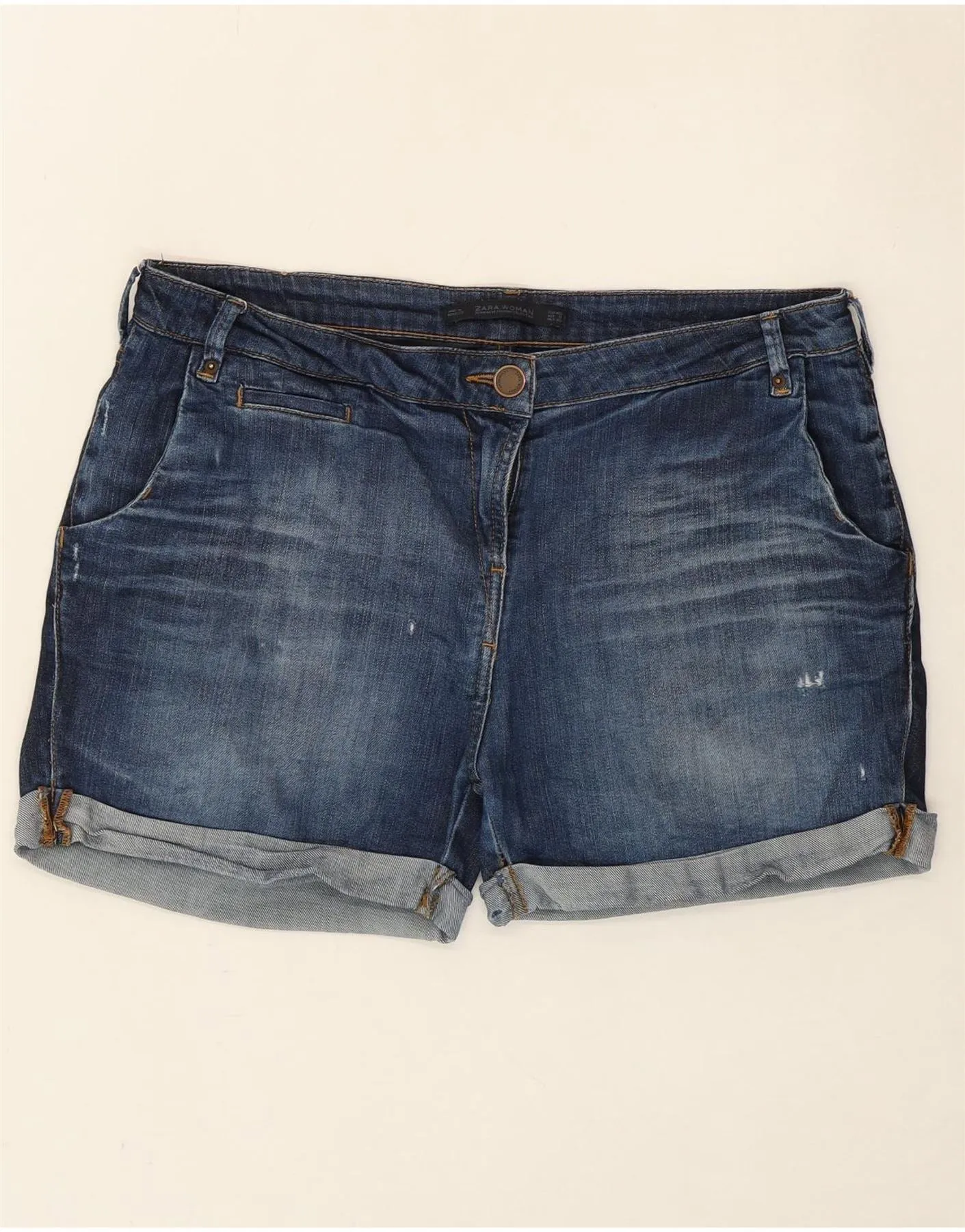 ZARA Womens Distressed Denim Shorts EU 40 Medium W30 Navy Blue Cotton dungarees