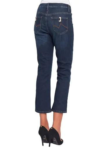 Gaud?? pantalone jeans da donna Fedra corto a zampetta 321BD26025 blu Minimal Wear