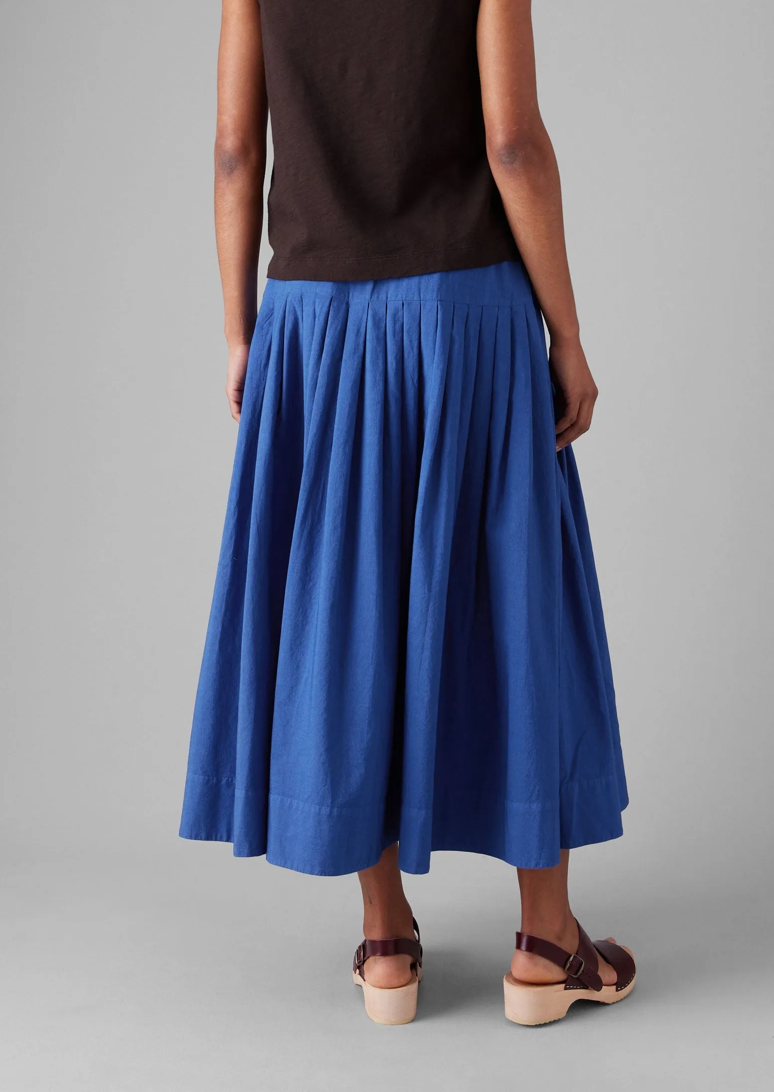 Tonal Layering Pleated Raised Stripe Cotton Skirt | French Blue