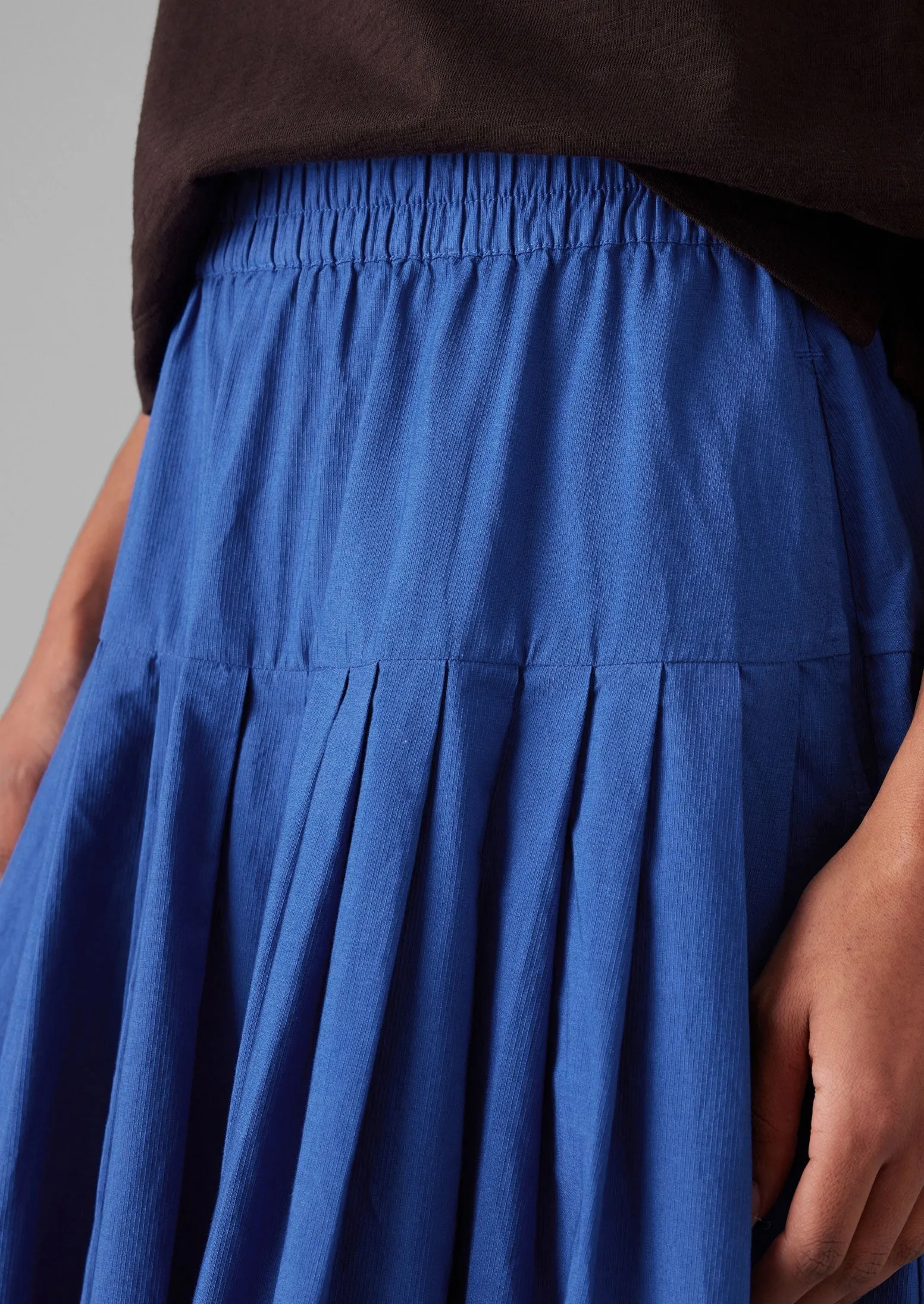 Scalloped Edge Pleated Raised Stripe Cotton Skirt | French Blue