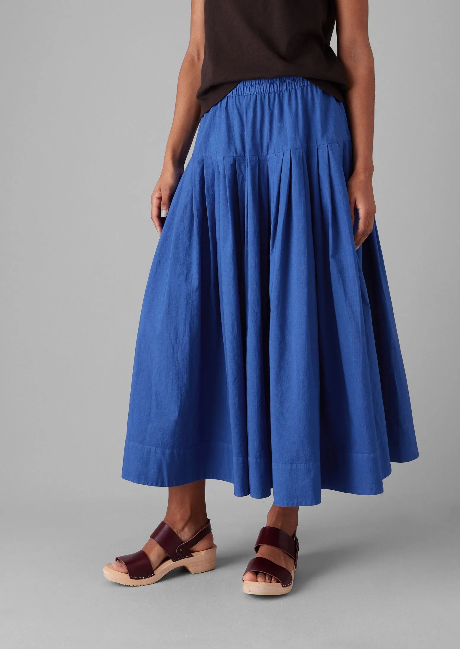Pleated Raised Stripe Cotton Skirt | French Blue Tie Dye Style Wardrobe Classic