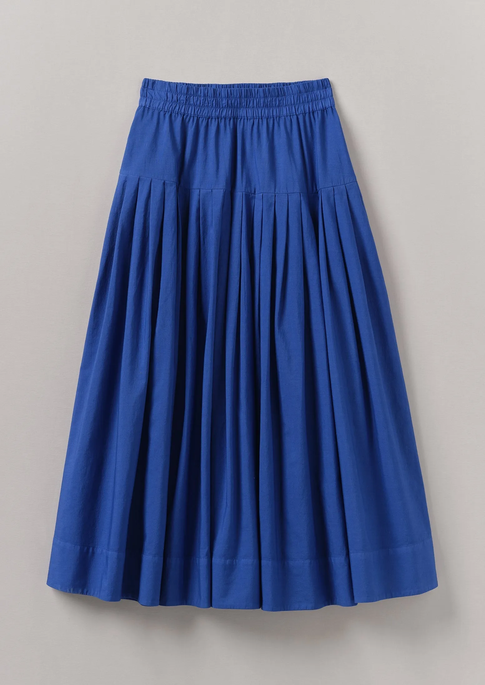 Pleated Raised Stripe Cotton Skirt | French Blue Cuffed hem Anti Static Lining