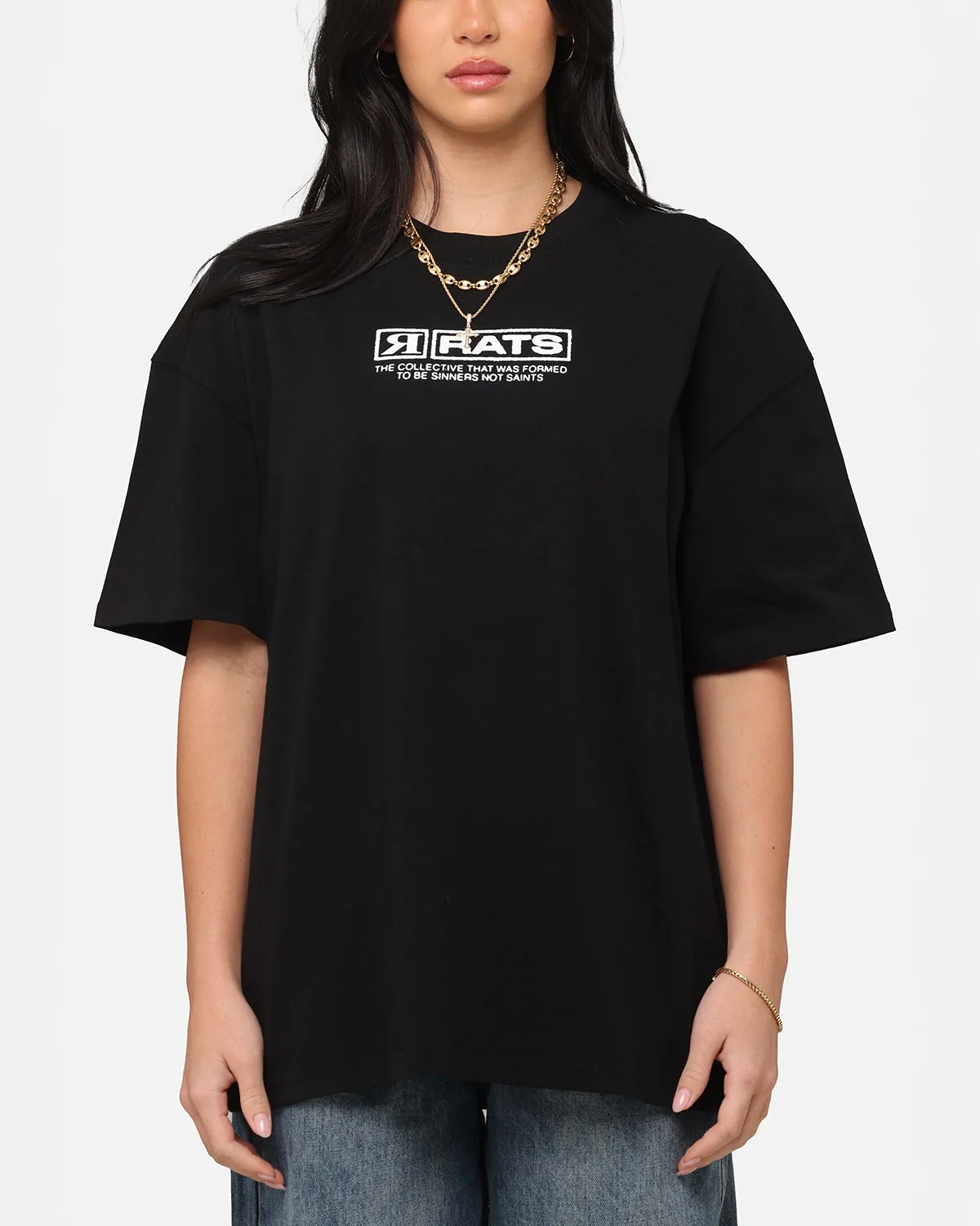 Low Profile Collar Relaxed Fit Goat Crew AI T-Shirt Black