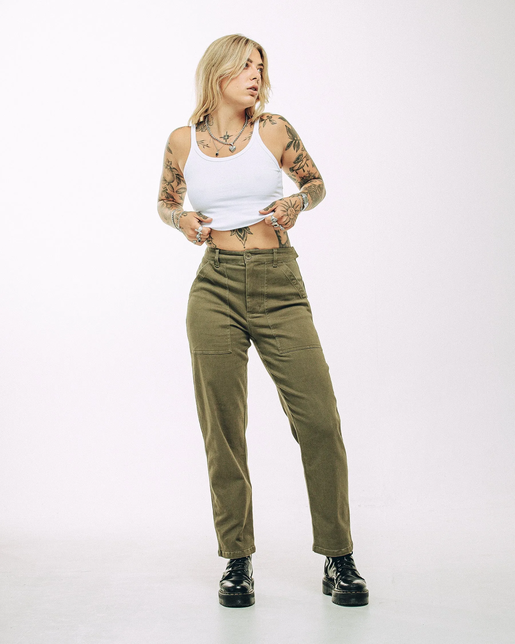Chic Fit Service Fatigue Pants - Olive