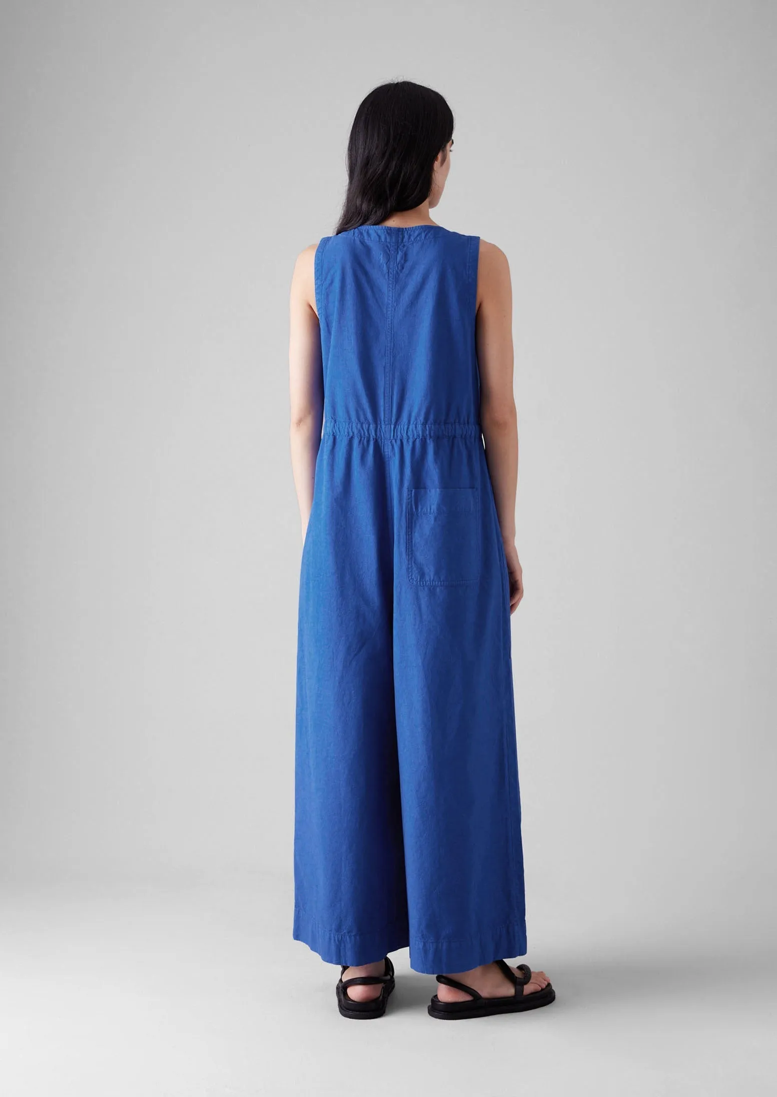 Bold Design Comfy Ease Cotton Linen Wide Leg Jumpsuit | Smalt