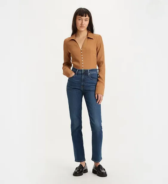 Levi's pantalone jeans dritti da donna a vita alta 724? 18883-0207 indaco scuro-blu Relaxed Thigh Cut