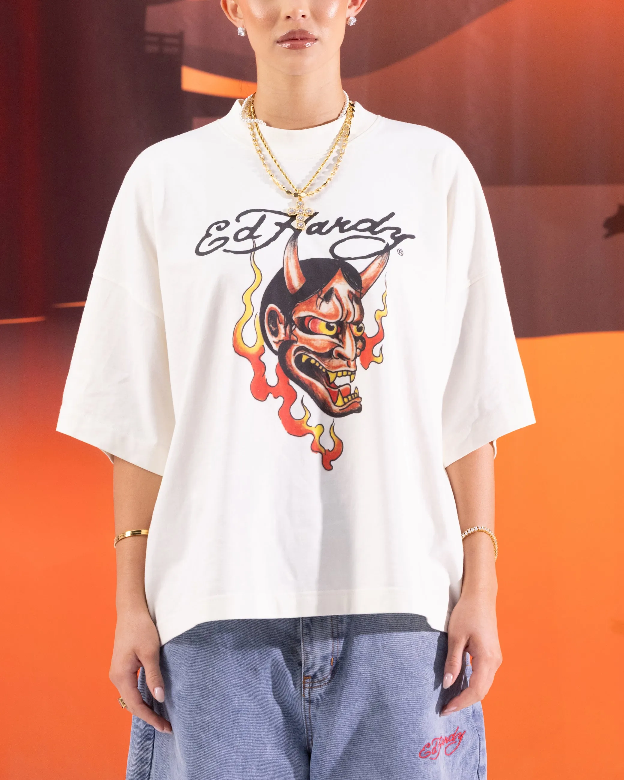 Low Impact Manufacturing Timeless Must-Have Ed Hardy Devil T-Shirt Off White