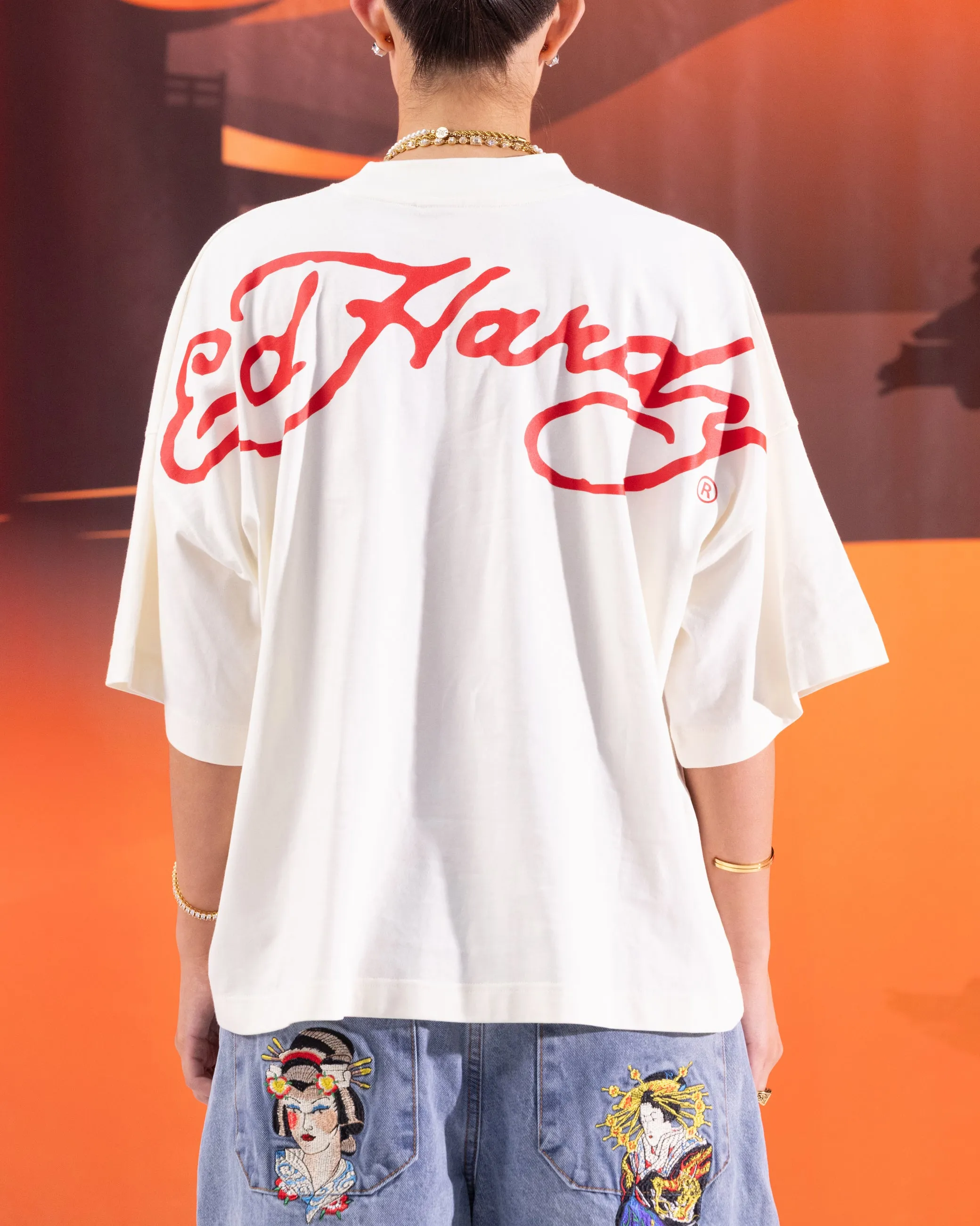 Foam Print Detail Soft touch finish Ed Hardy Devil T-Shirt Off White