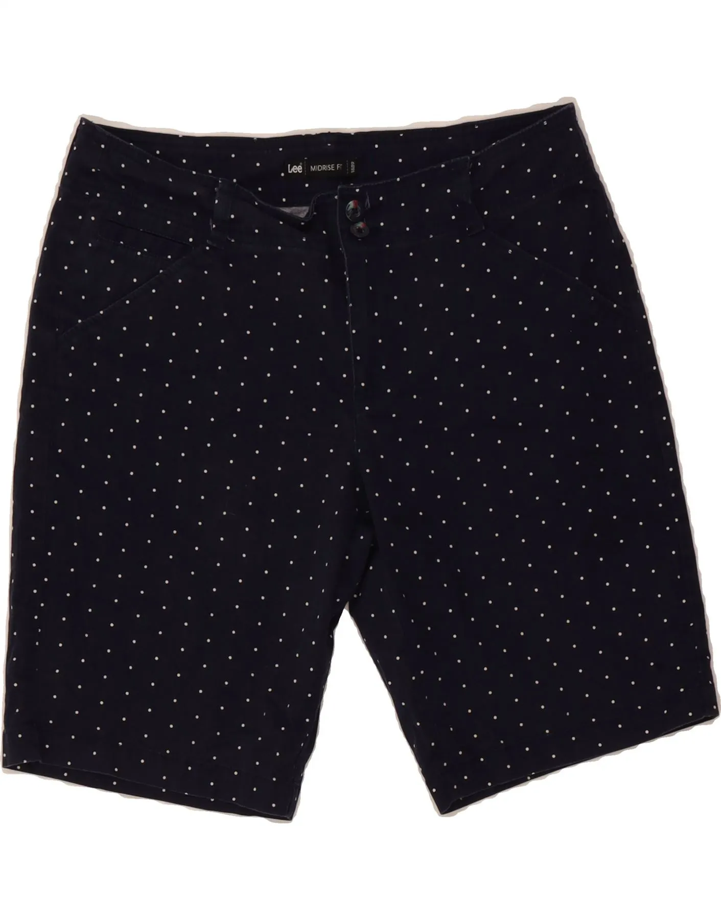 LEE Womens Mid Rise Casual Shorts W34 Large Navy Blue Spotted Cotton Smart Look