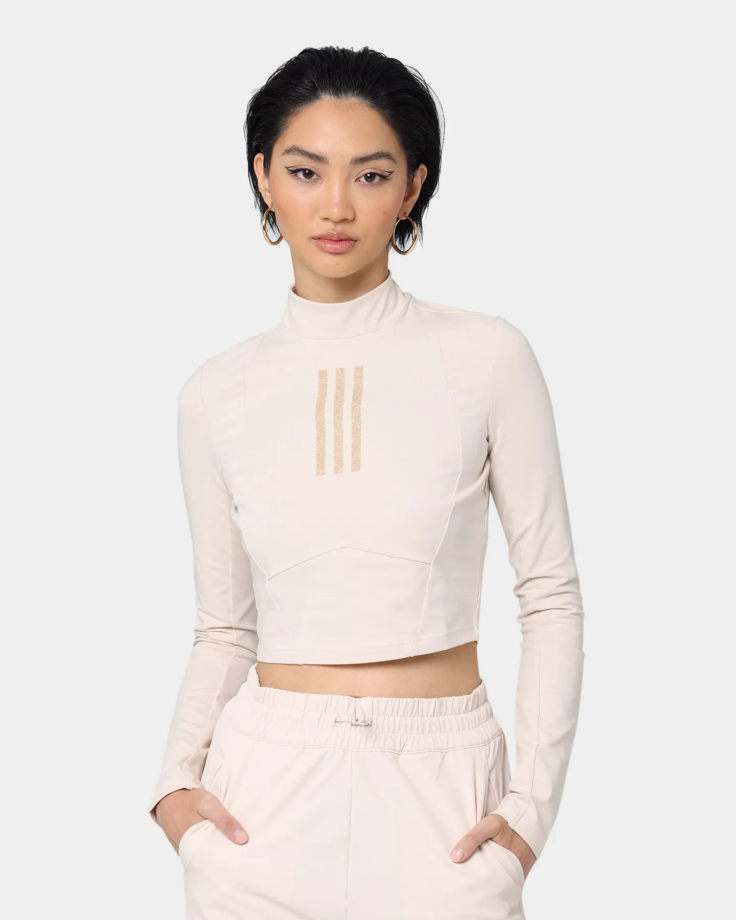 Adidas Women's Swarovski Long Sleeve T-Shirt Halo Ivory AntiStaticLining Oeko Tex Certified