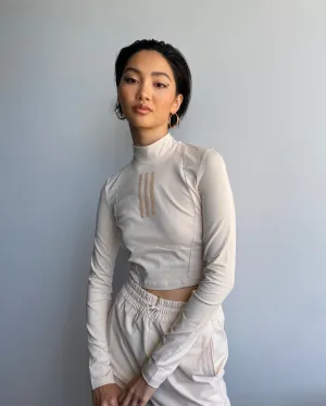 Garment Dyed Technique Adidas Women's Swarovski Long Sleeve T-Shirt Halo Ivory